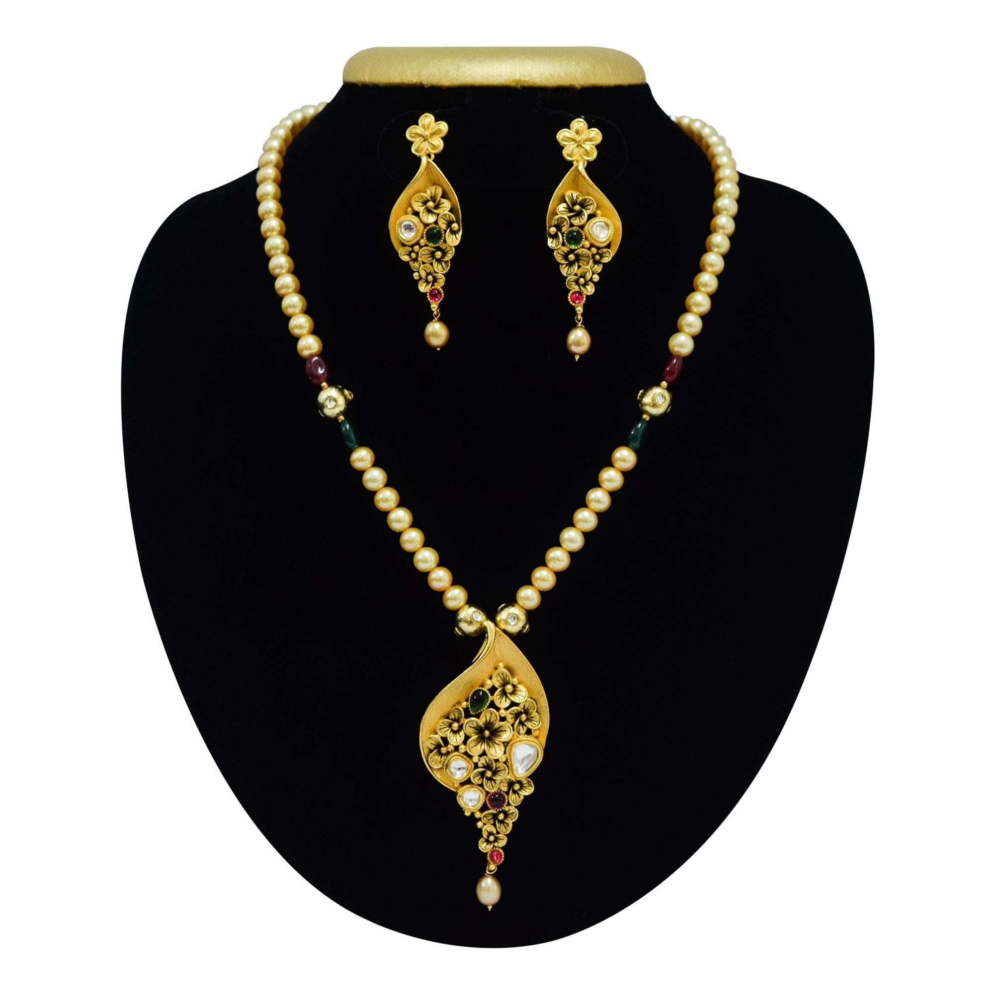 Vintage Collection - Stylish Pearl Necklace in Golden Pearls and Kundan Pendant