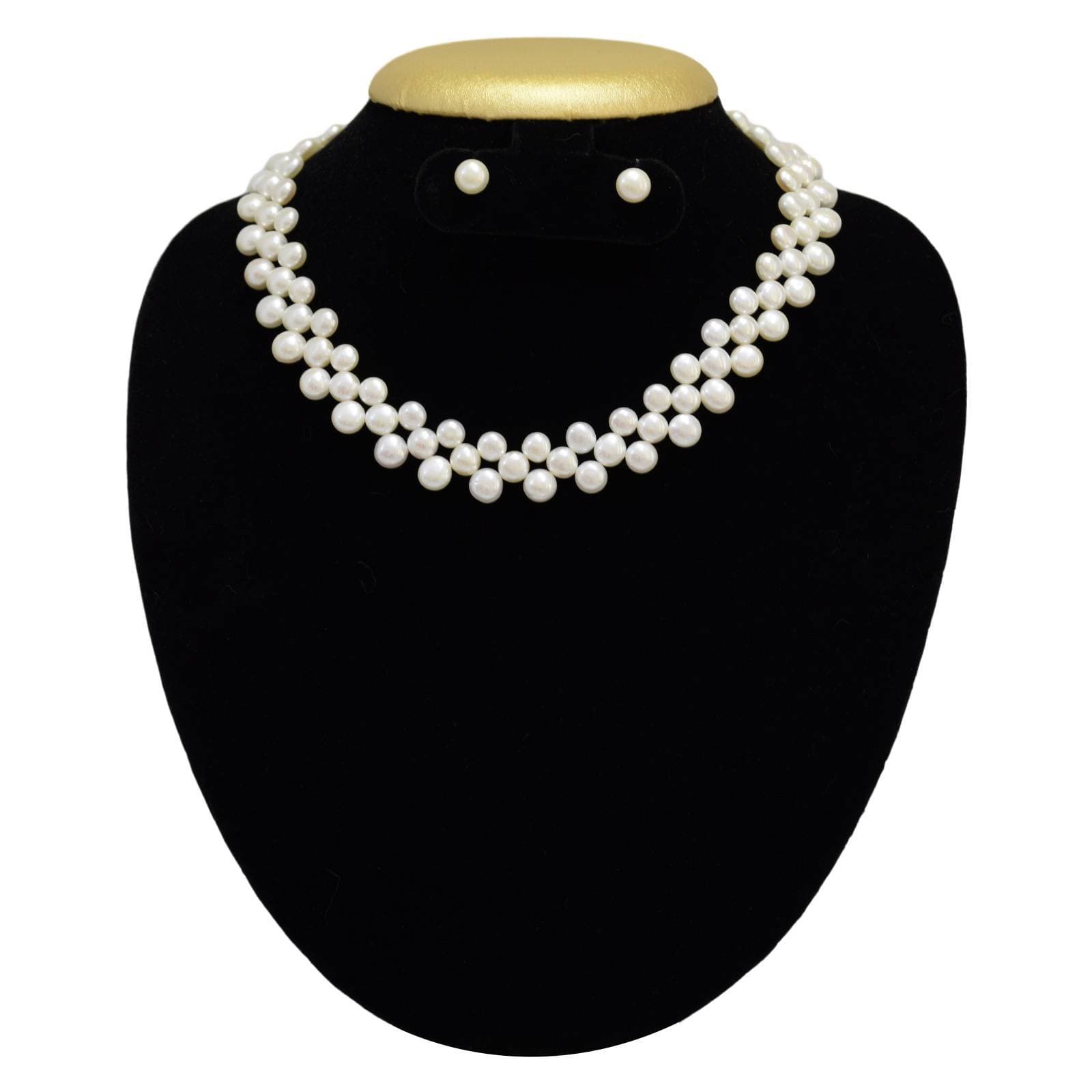 16 Inches White Zig Zag Hyderabadi Pearl Necklace Set
