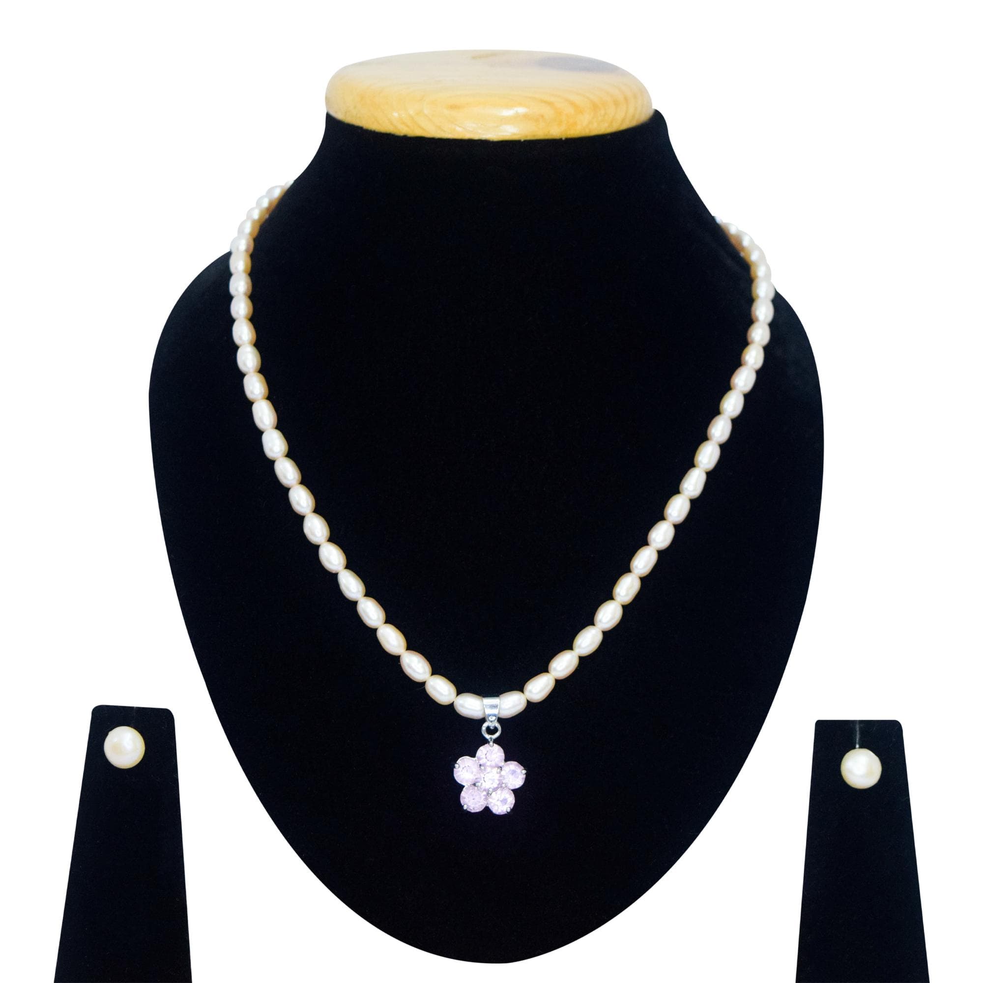 Cute Pink Pearl Necklace with Flower-Like Crystal Pendant