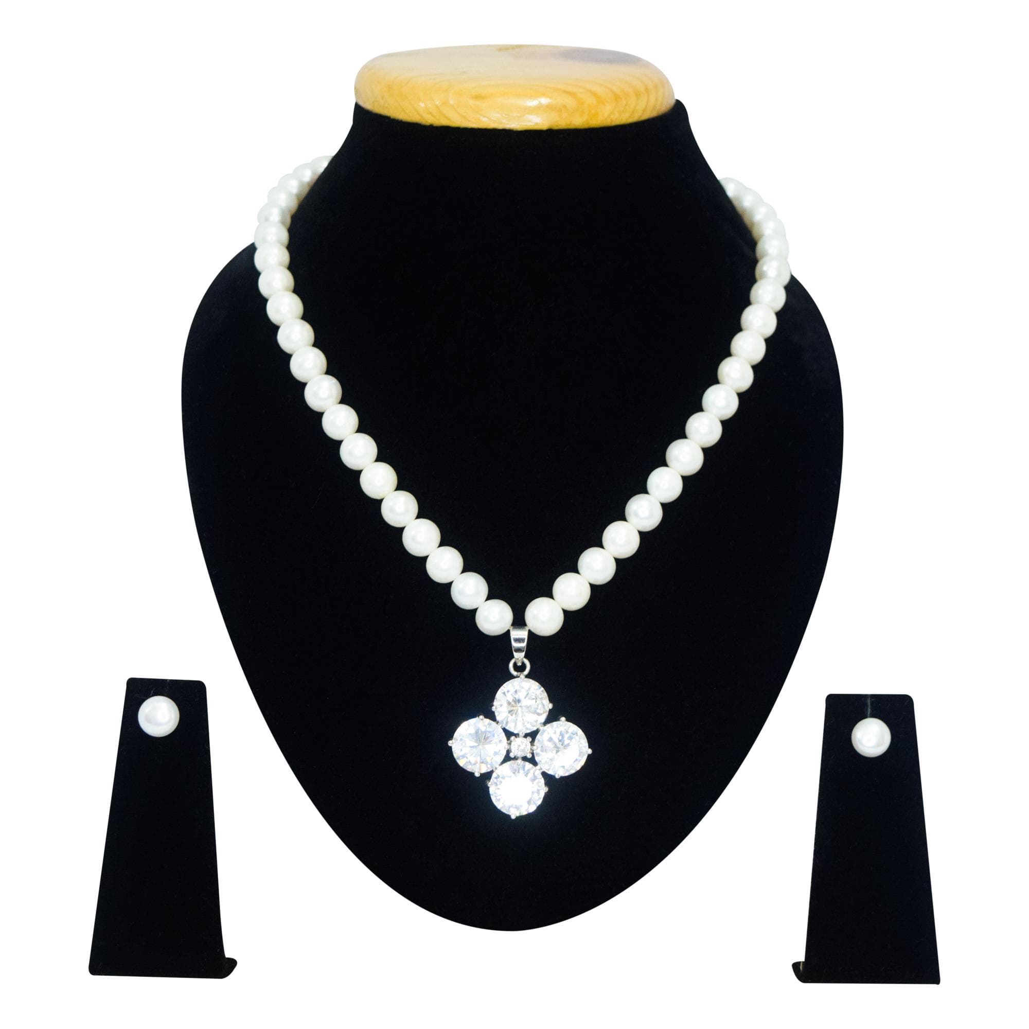 Brilliant White Pearl Necklace with 8mm Round Pearls and Crystal Pendant