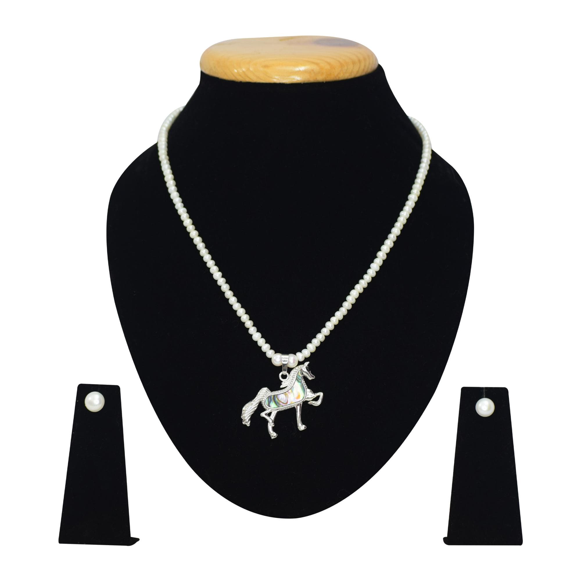 Magnificent White Pearl Necklace With A Stallion Pendant