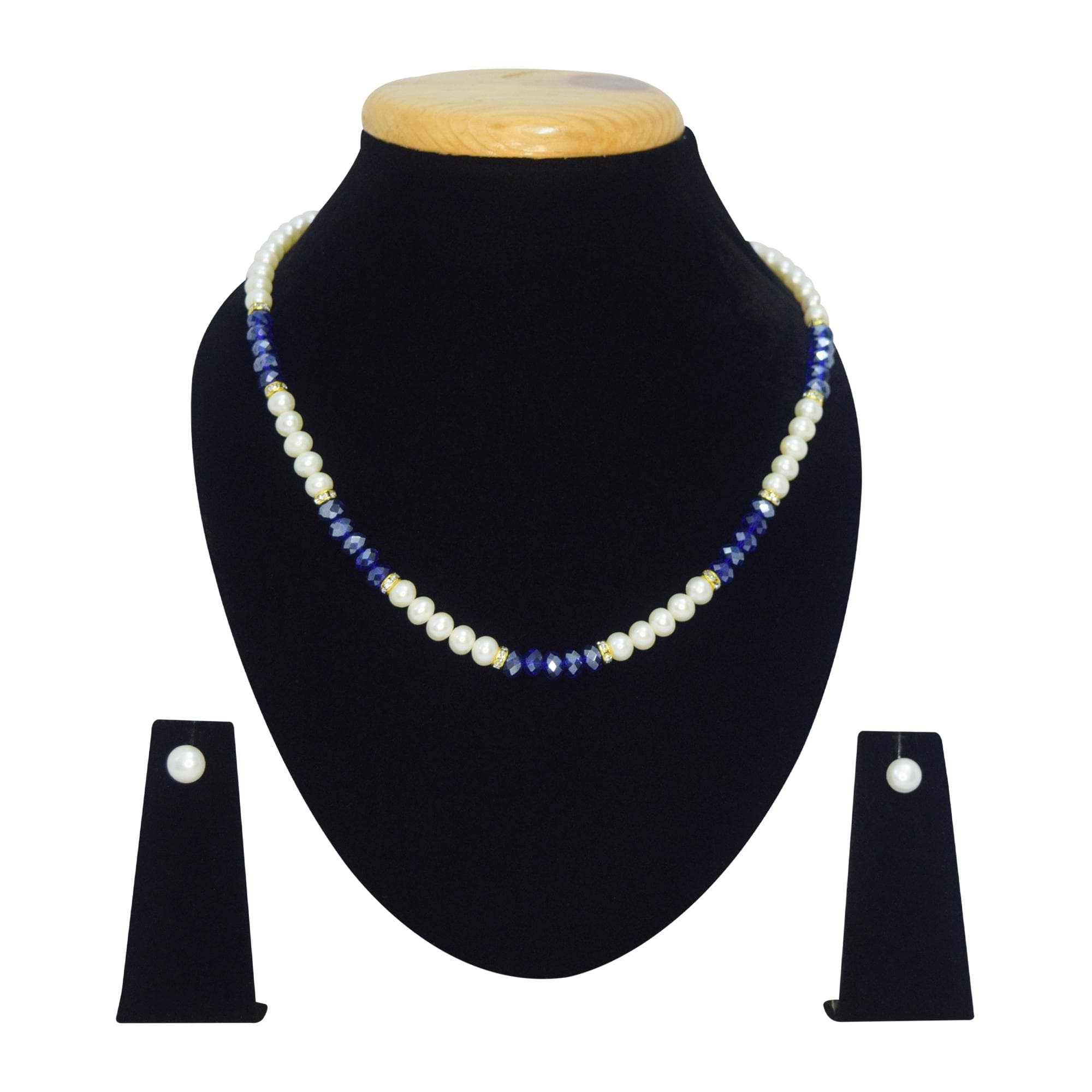 Gleaming White Pearl Necklace With Blue Crystals