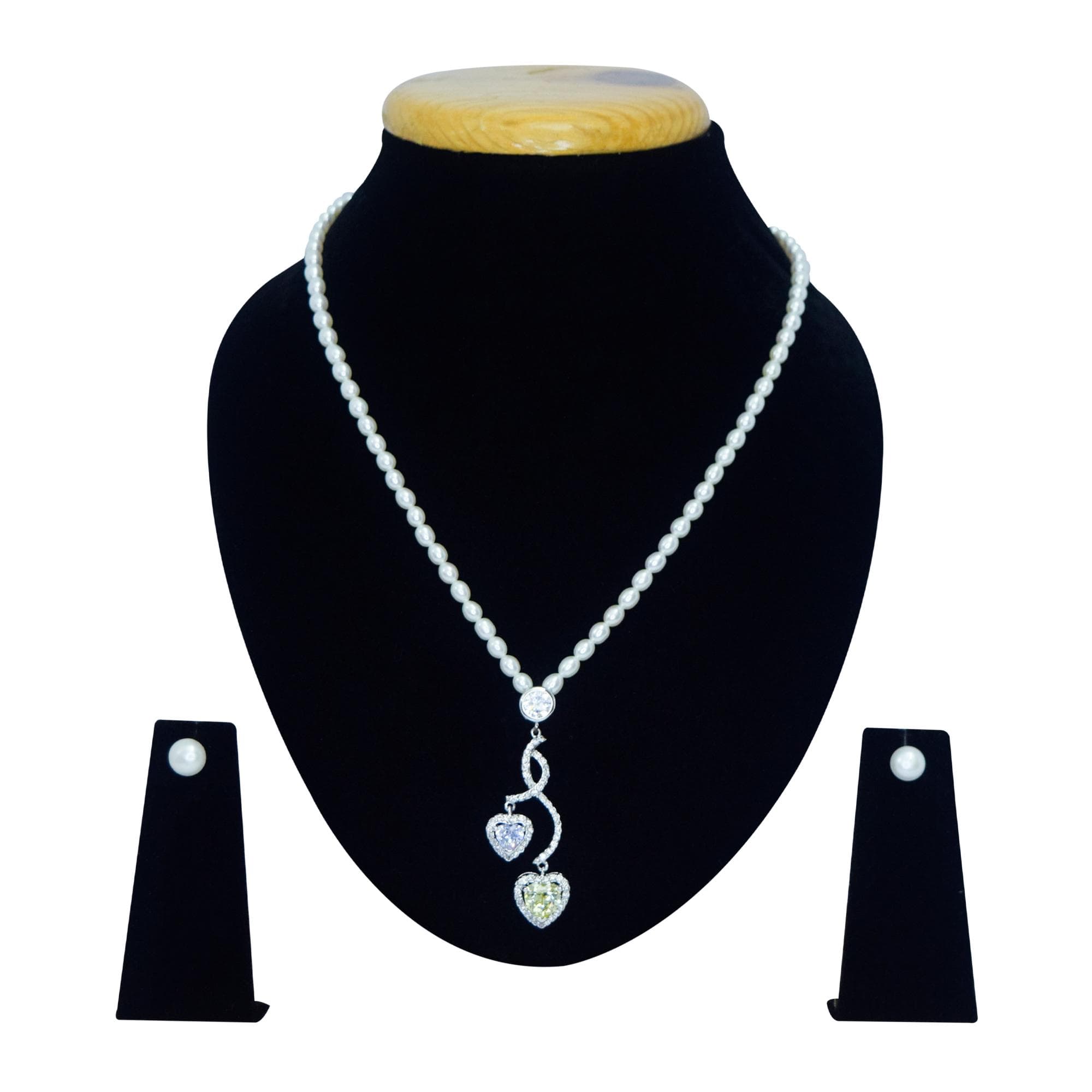 Adorable White Pearl Necklace With Cute Hearts Entwined Pendant