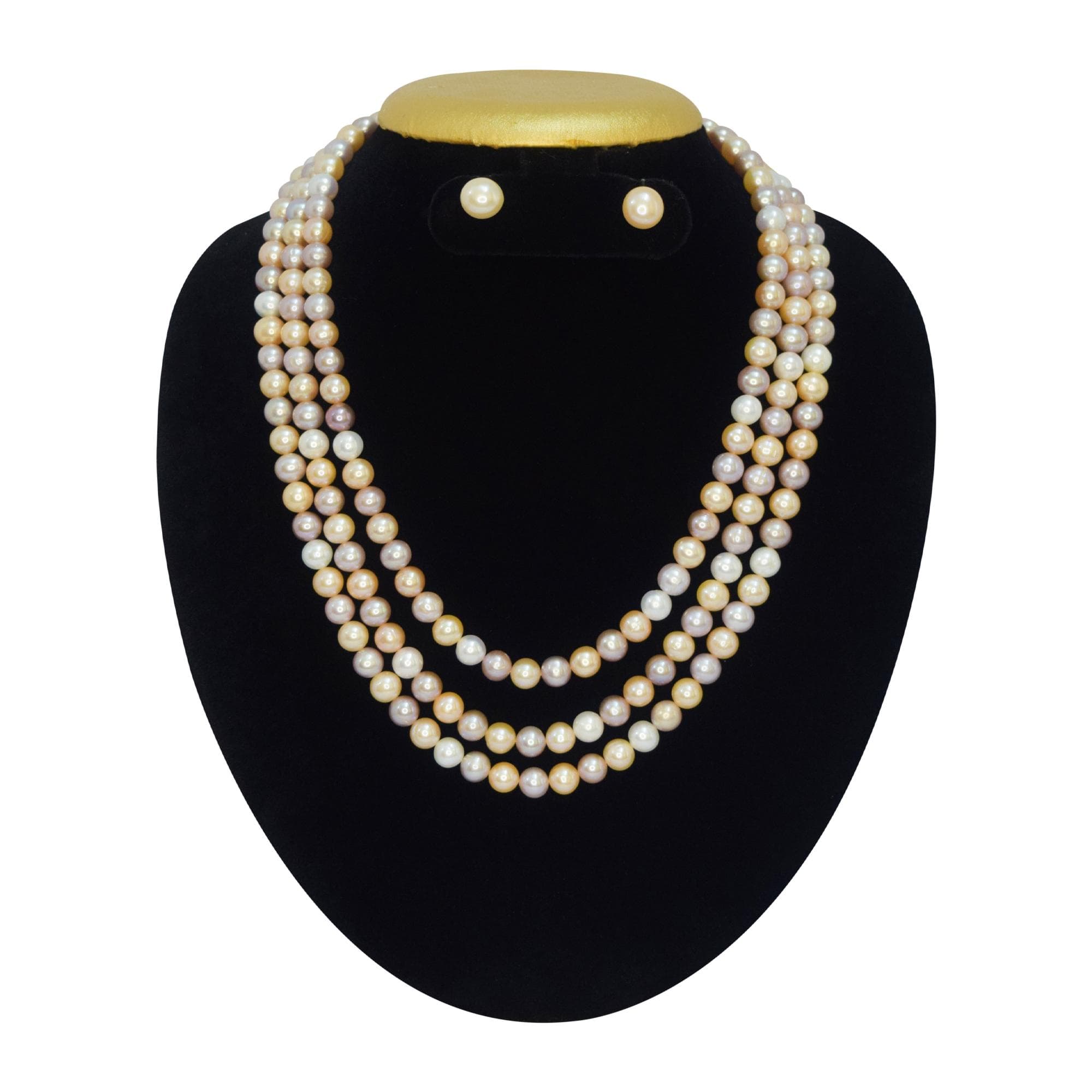 Timeless Triple Layer Multicolour Round Pearl Necklace Set