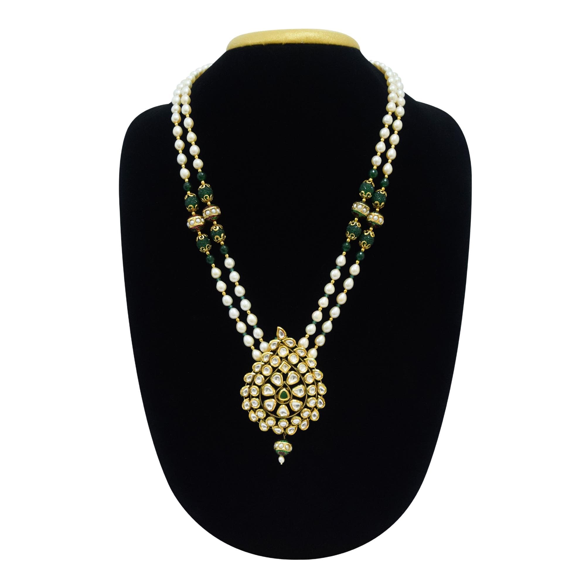 Royal Double Line Pear Shaped Pearls Haar With Kundan Paisley Pendant