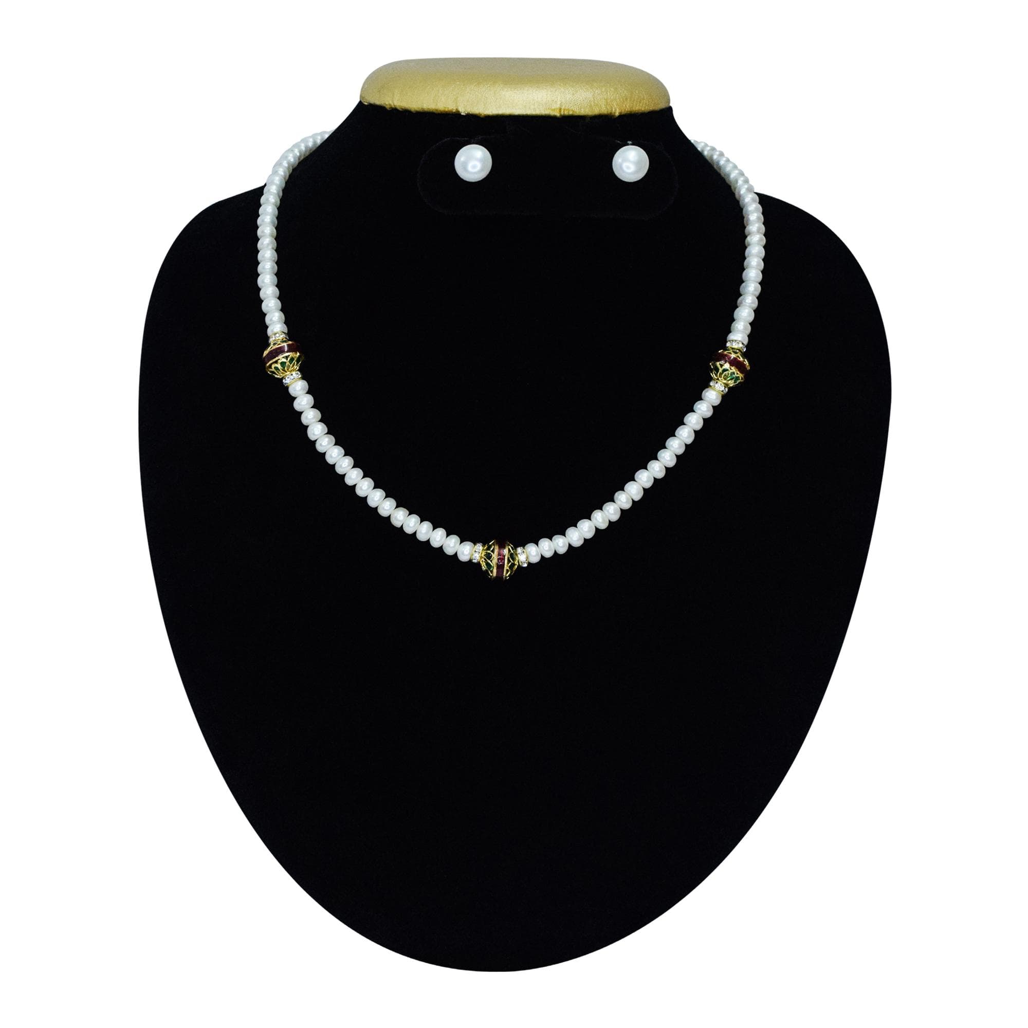 Trendy White Pearl Necklace With Filigree Enamel Beads
