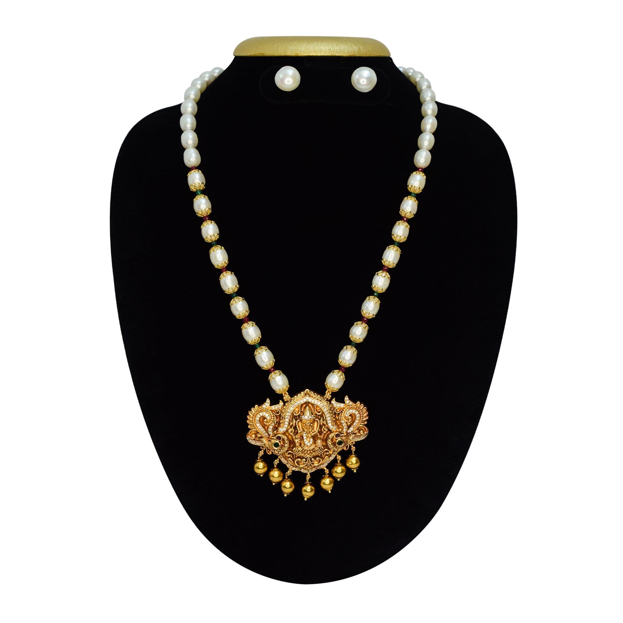 Magnificent Oval White Pearls Mala With Lord Ganesha Pendant