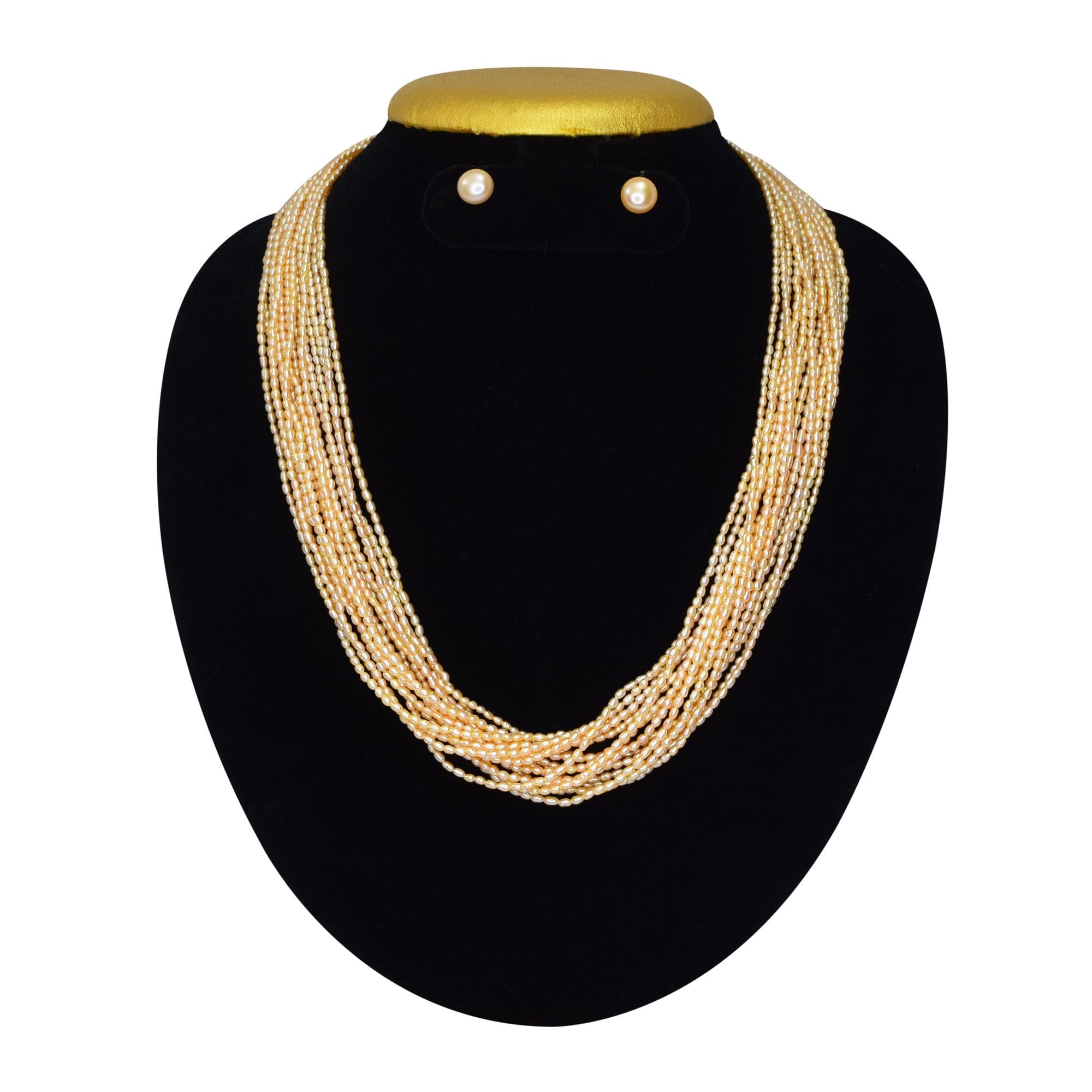 Radiant & Lavish 15 Strands Peach Rice Pearls Mala