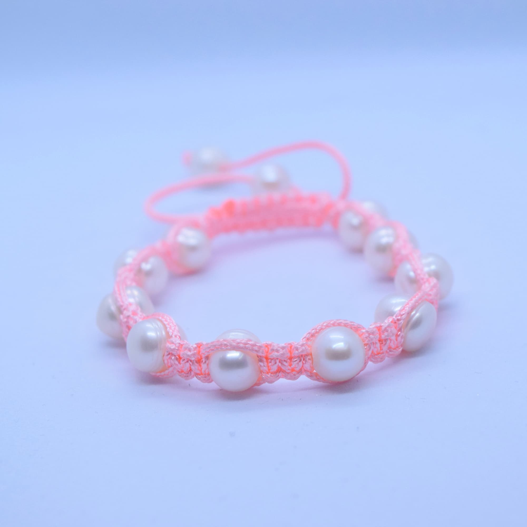 Peach Macrame Surfer Bracelet With Real Pearls