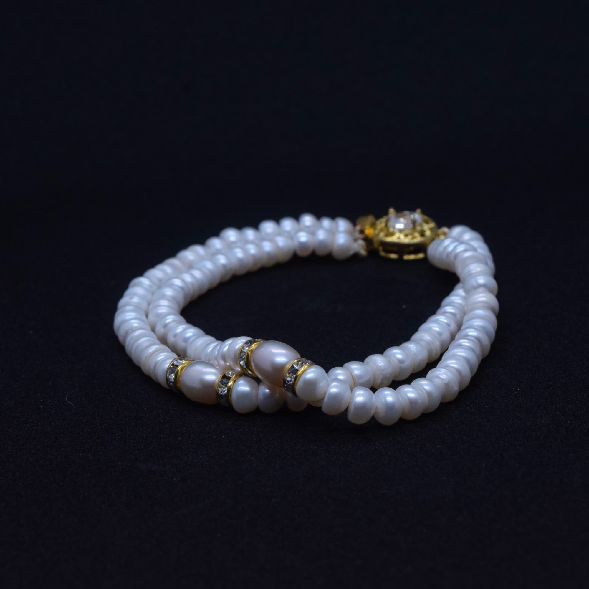 Pretty White Pearls Bracelet With Pink Pearls & CZ Spacers