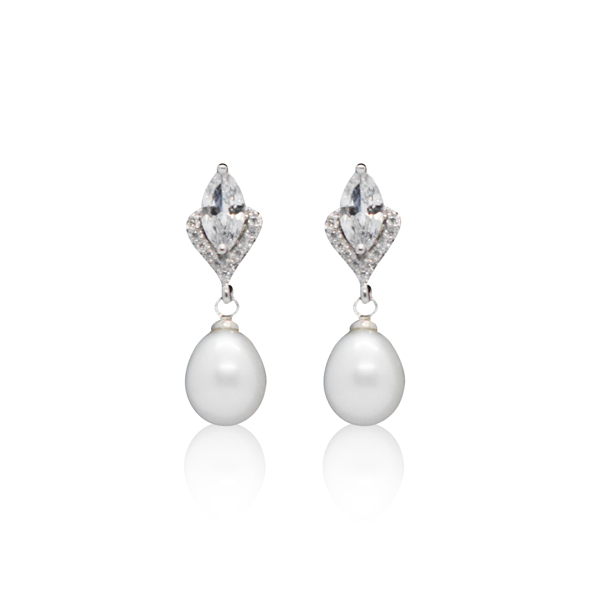 Delicate CZ Studs With Oval White Pearl Drops