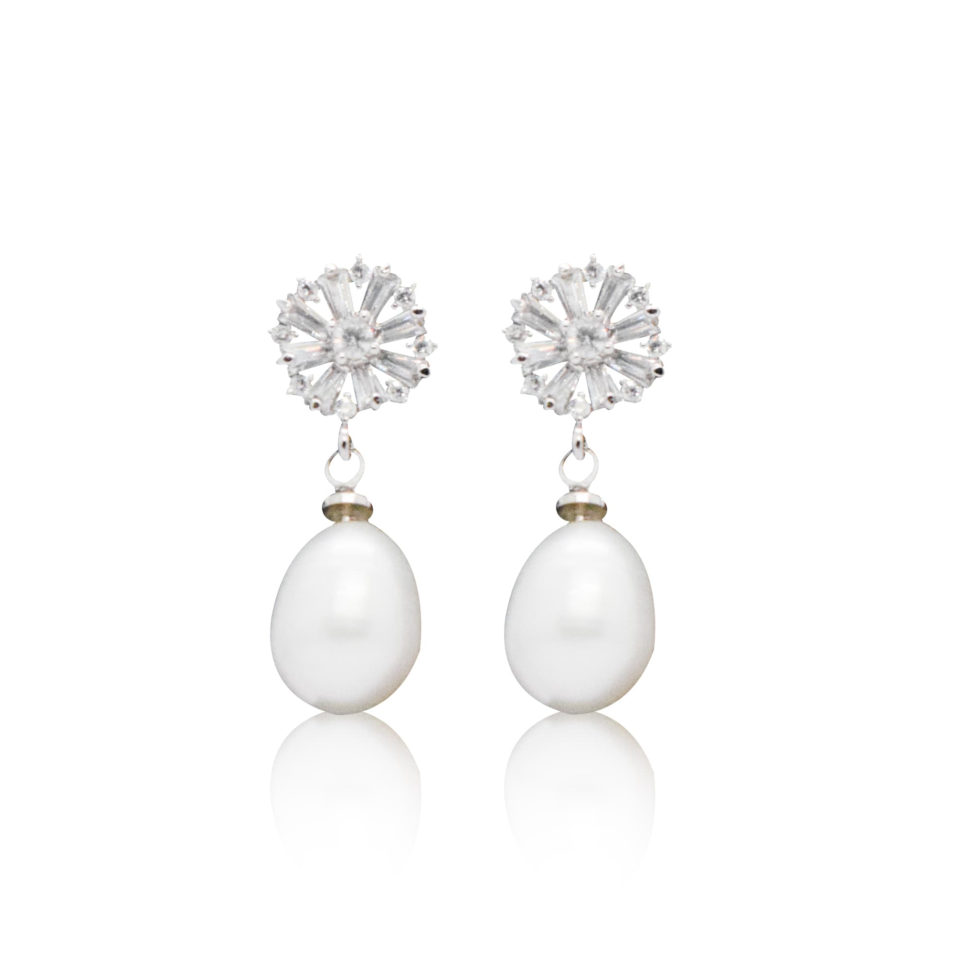 Sublime CZ Studs With White Oval Pearl Drops