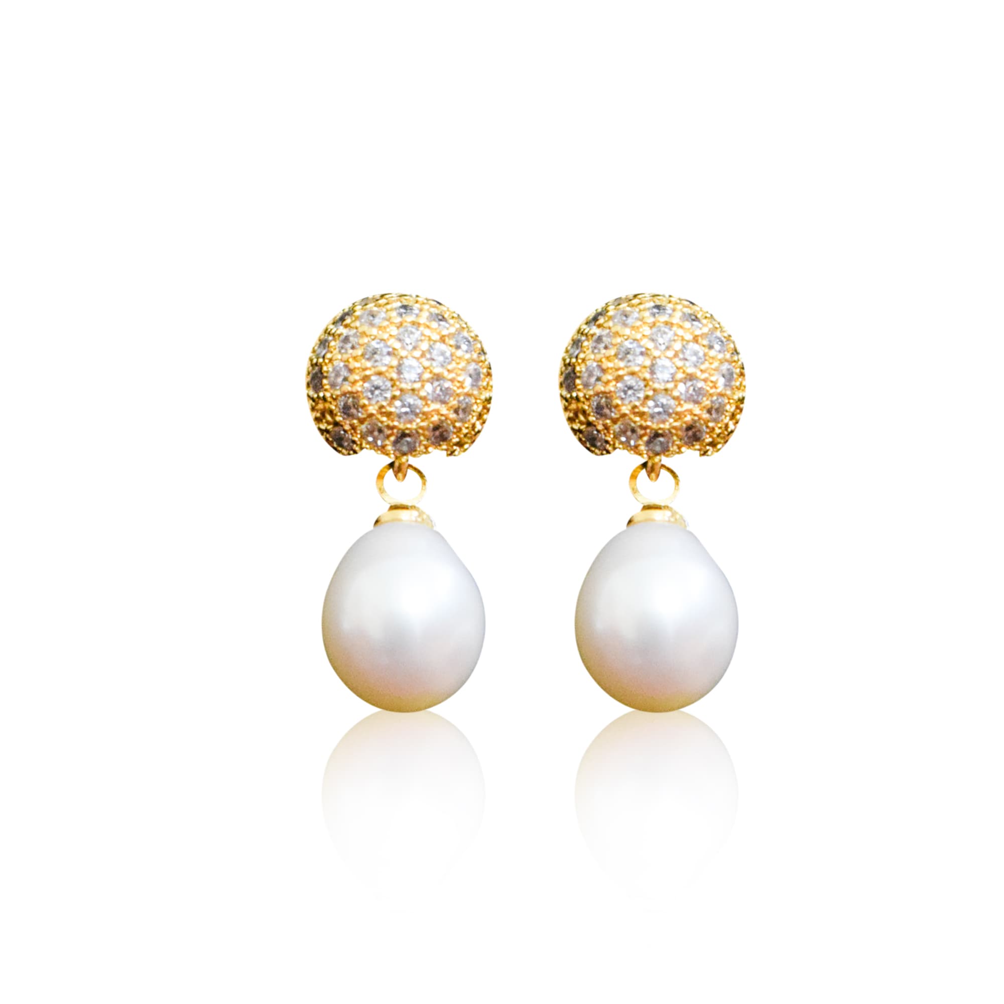 Subtle White Oval Pearl Drop Earring With CZ Cluster Stud