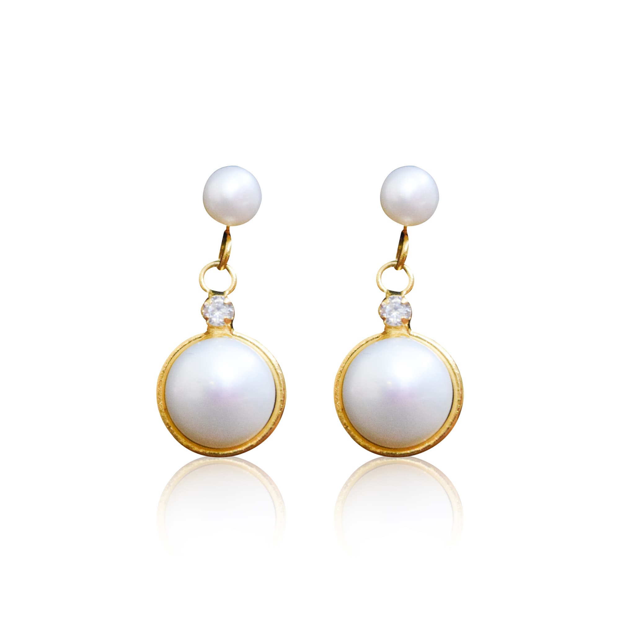 Radiant White Round Pearl Stud With White Button Pearl Drop