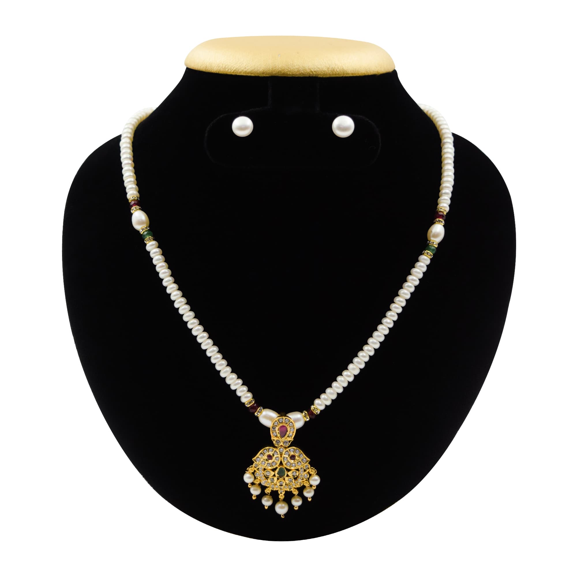 Beautiful White Pearls Necklace With Traditional AD Pendant