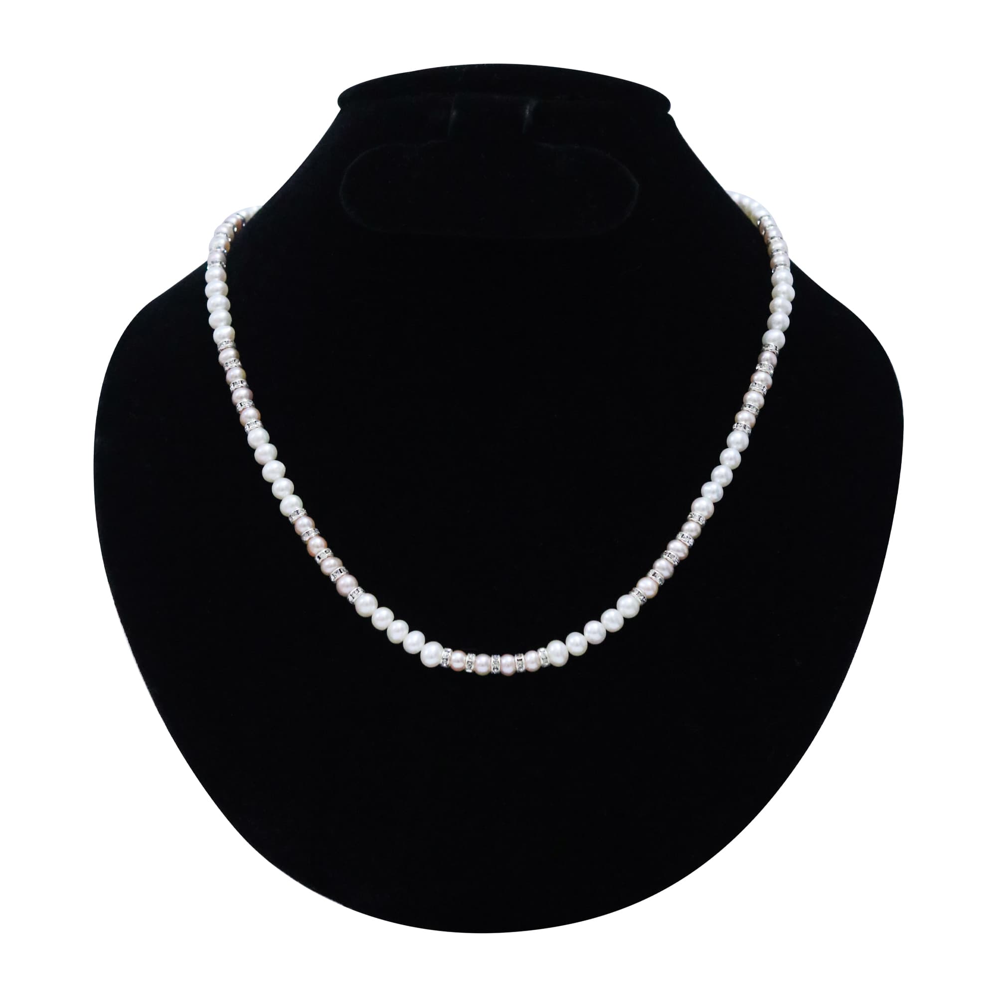 Dainty White & Pink Pearls Necklace With CZ Spacers