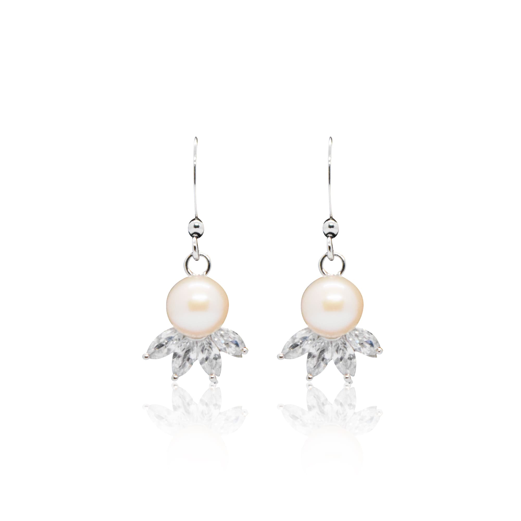Pretty Floral Hook Earrings With Peach Button Pearl