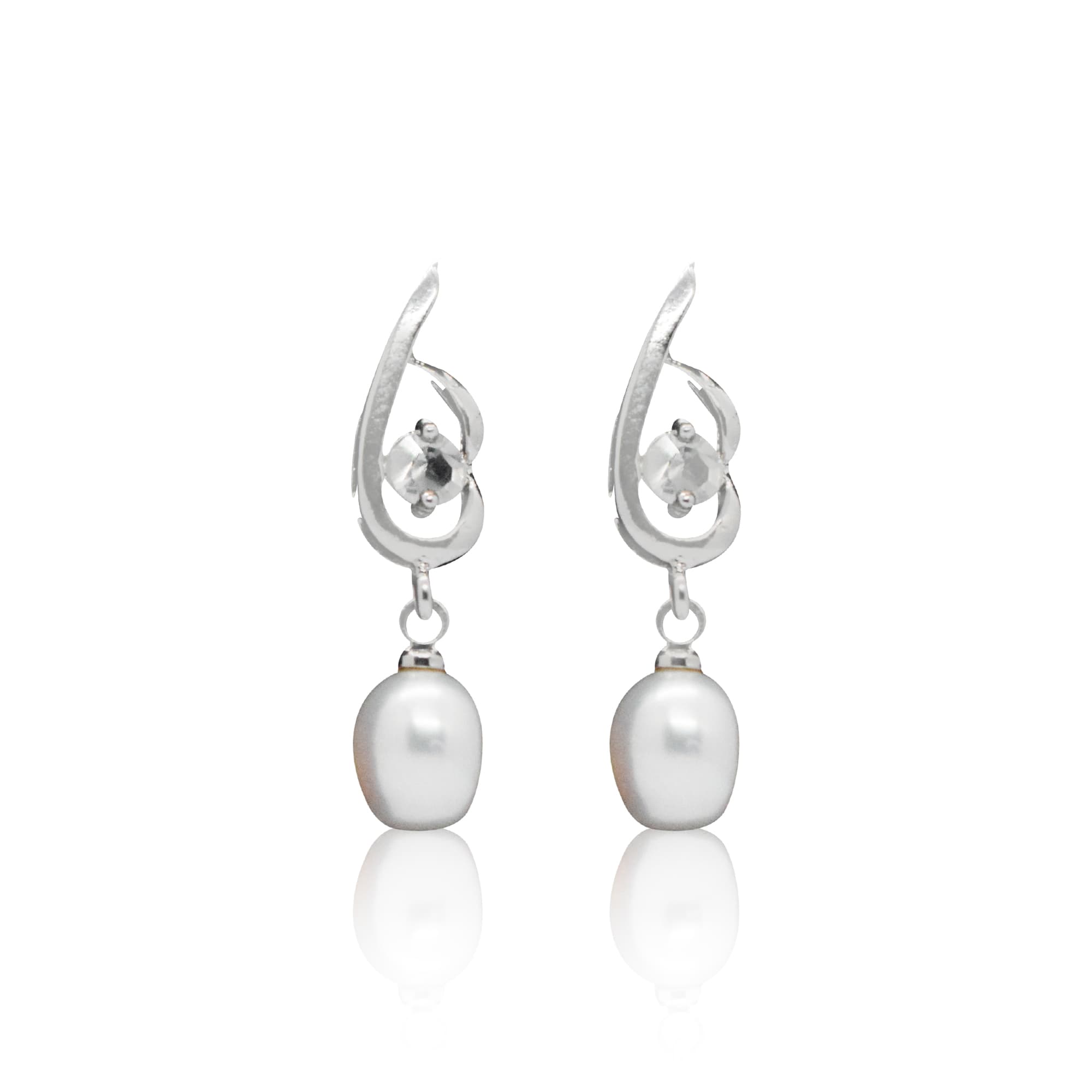 Lovely White Oval Pearl Drops With Shiny CZ Studs
