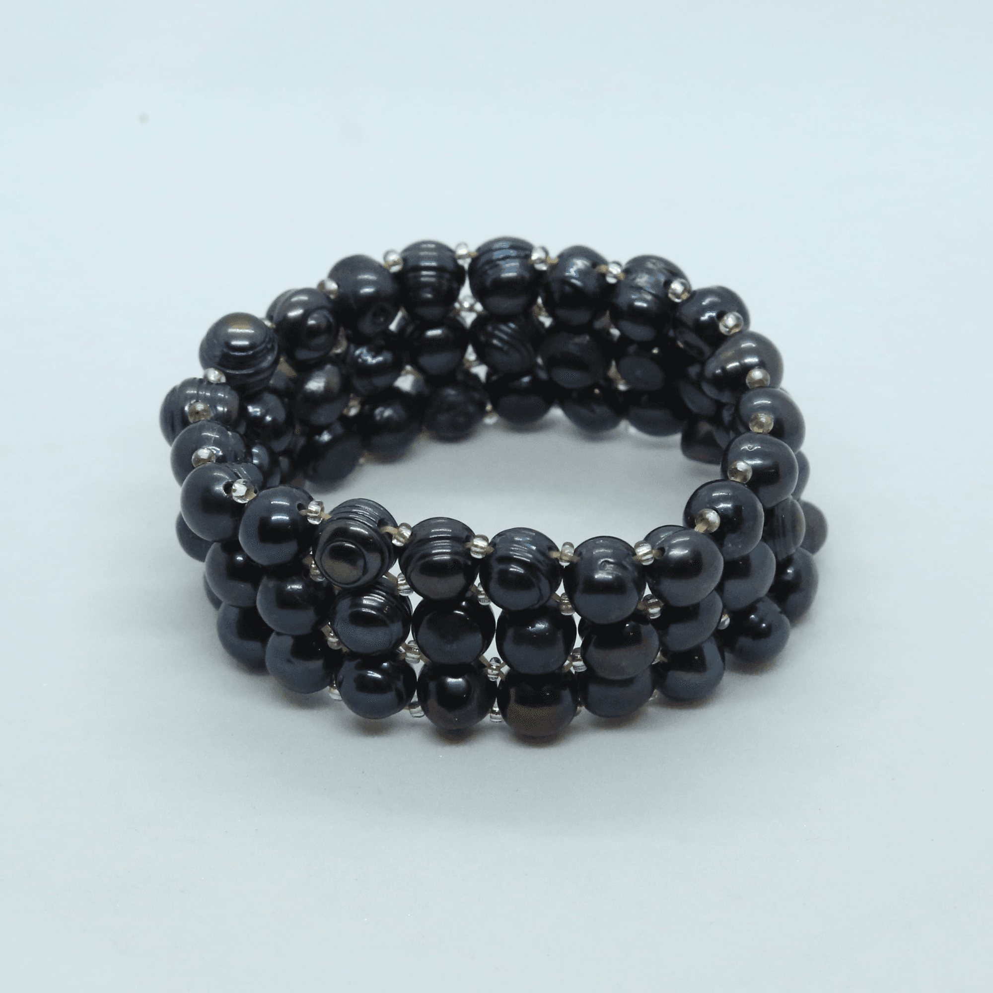Stretchable 3Line Blue Potato Pearls Bracelet