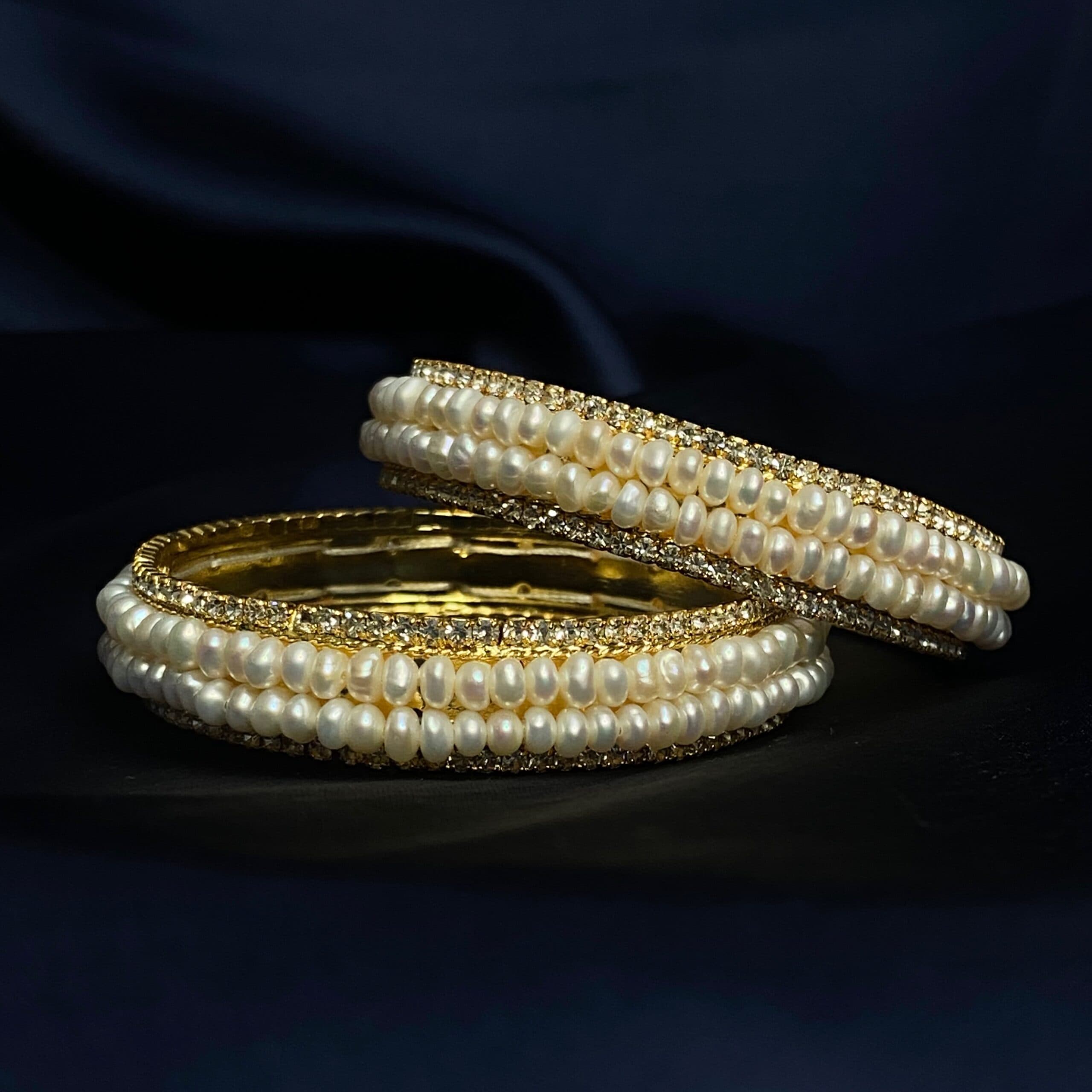 Breathtaking Pearl Bangles With 2.5mm Semi-round White Pearls &amp; ADs