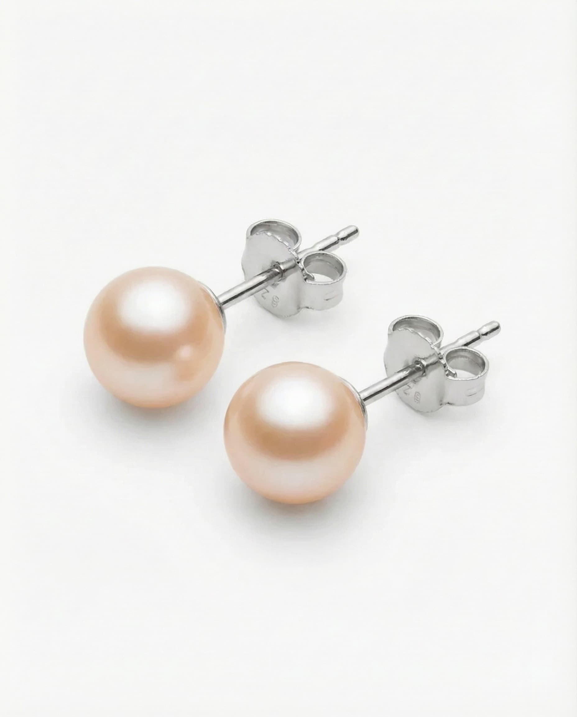 Classic Peach Pearl Studs with 925 Silver Stem - Image 2