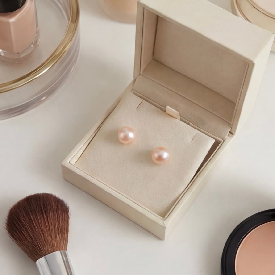 Classic Peach Pearl Studs with 925 Silver Stem - Image 3