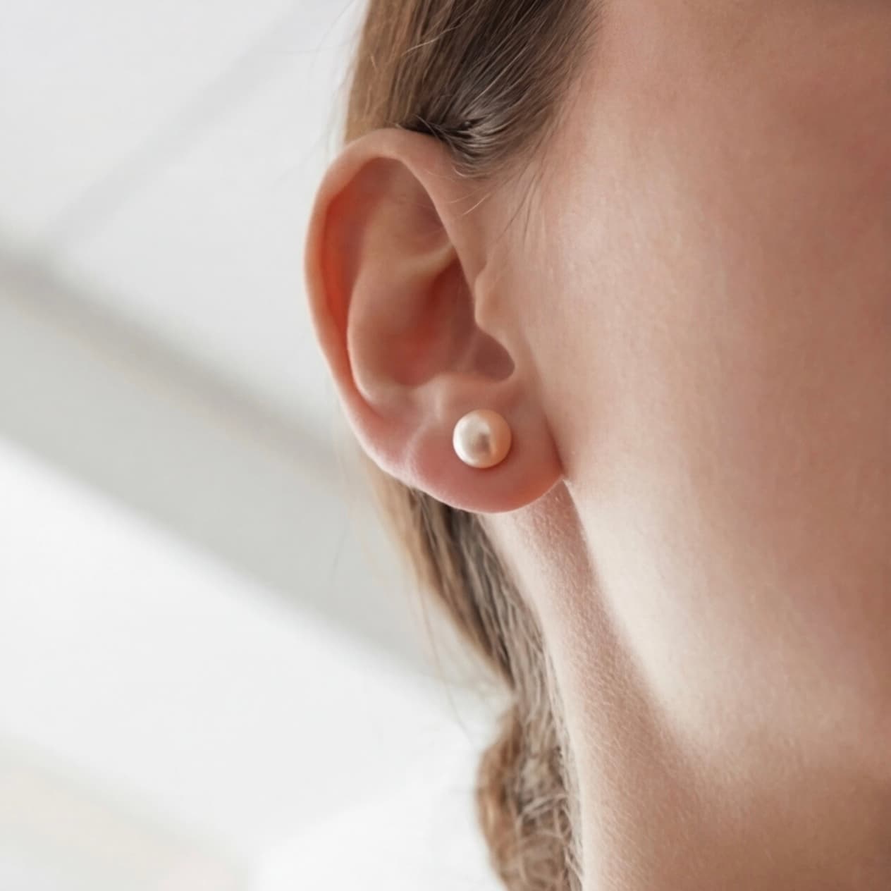 Classic Peach Pearl Studs with 925 Silver Stem - Image 5