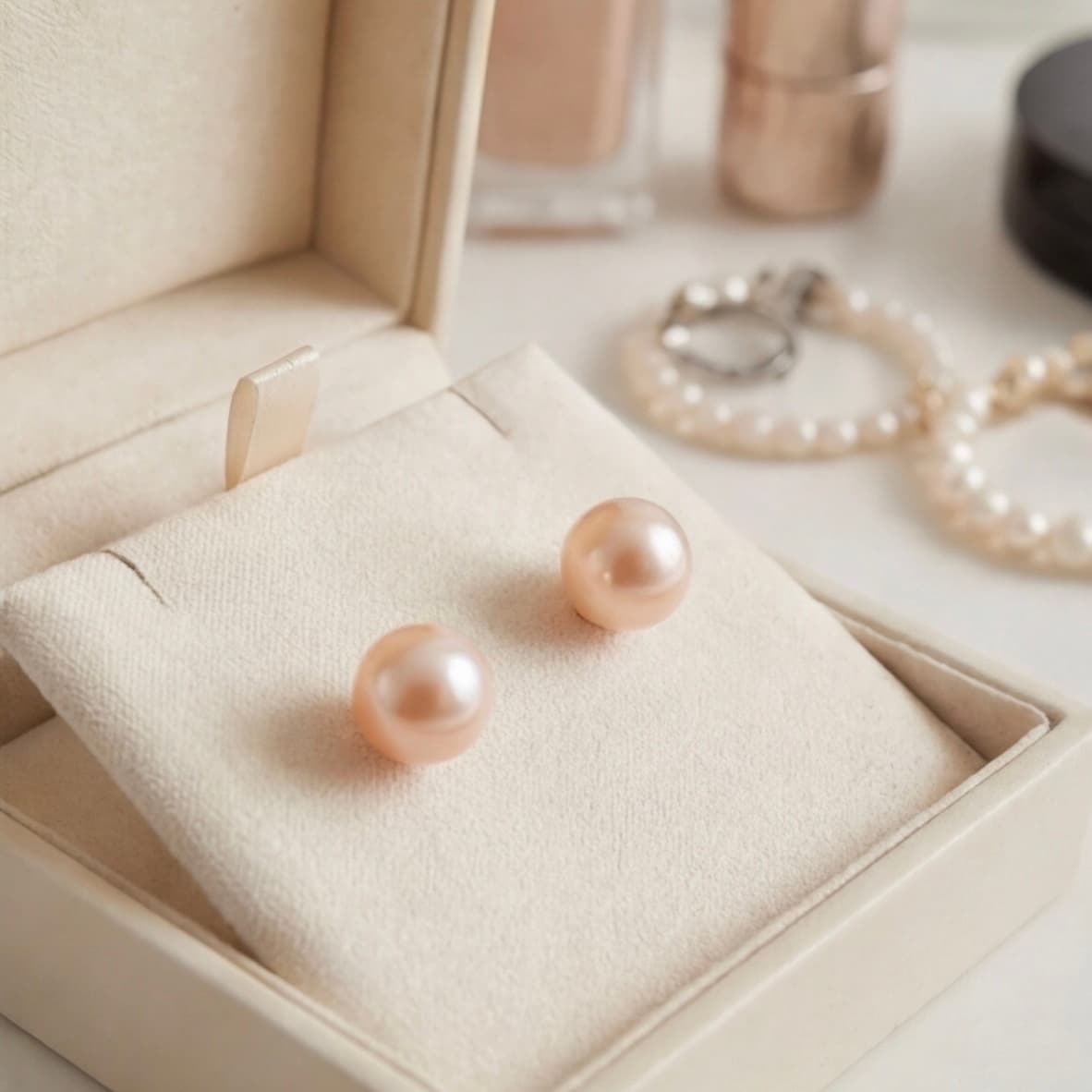 Classic Peach Pearl Studs with 925 Silver Stem - Image 6