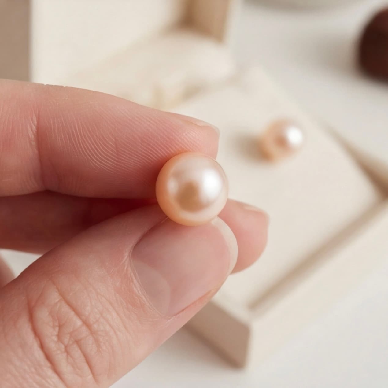 Classic Peach Pearl Studs with 925 Silver Stem - Image 7