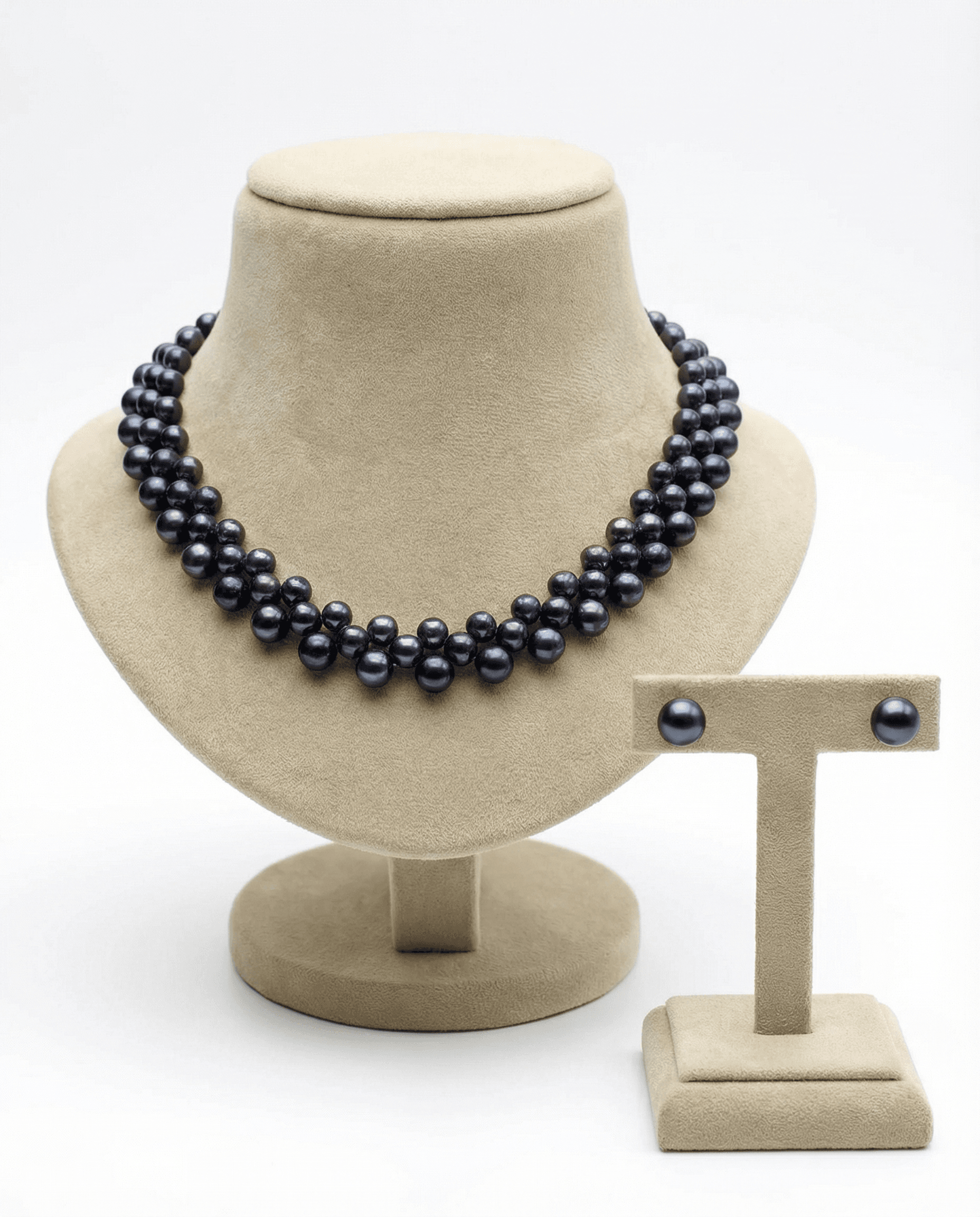 The Midnight Woven Pearl Necklace & Studs Set