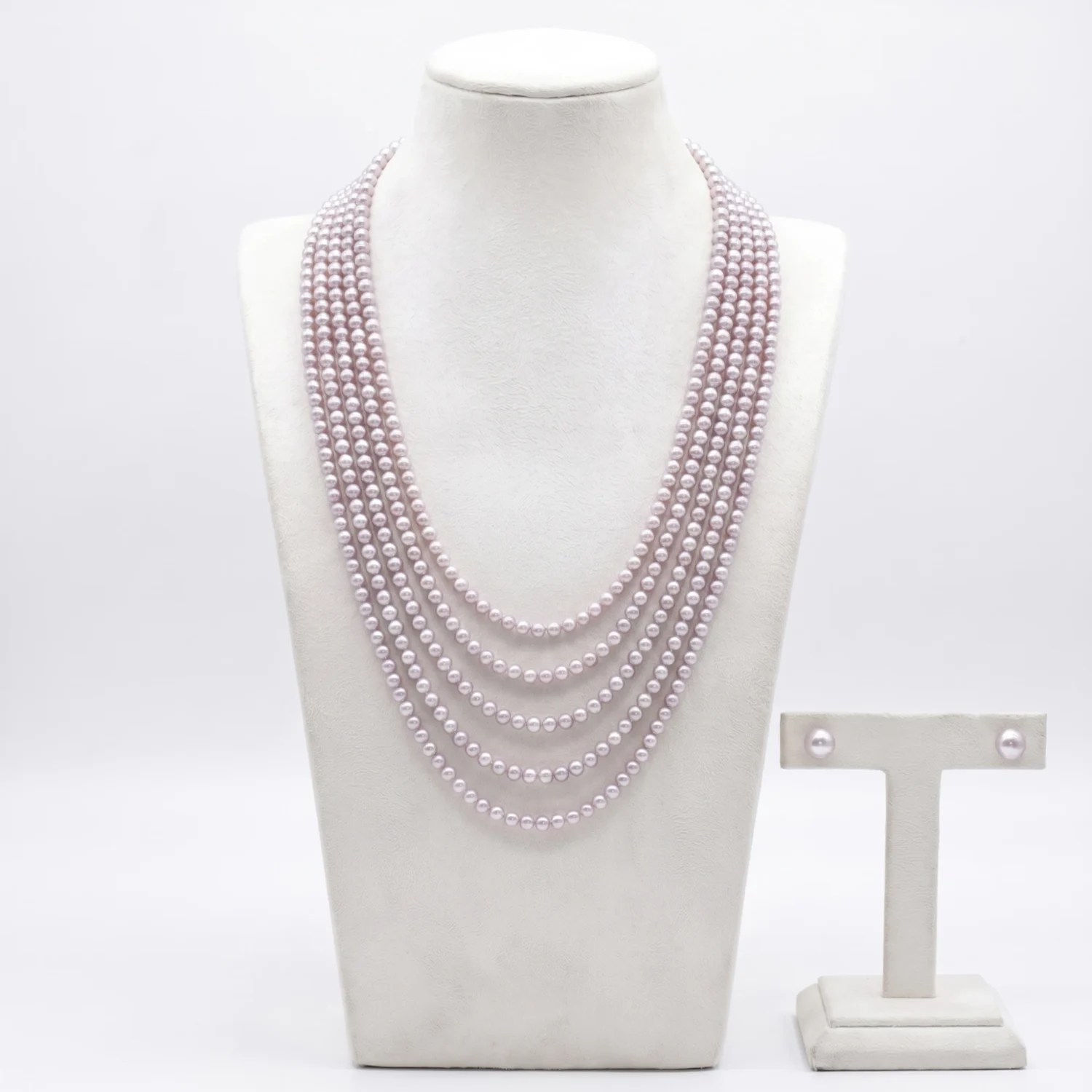 Gorgeous 5 Lines Pearls Necklace in Lavender Colour Pearls