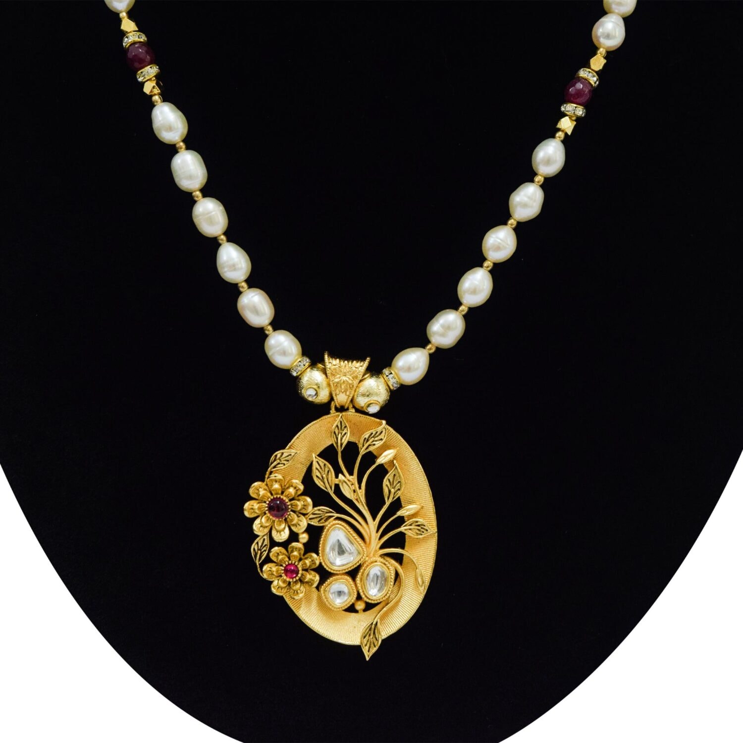 Vintage Collection in Pearls - Pink Pearl Set in Kundan Pendant - Image 3