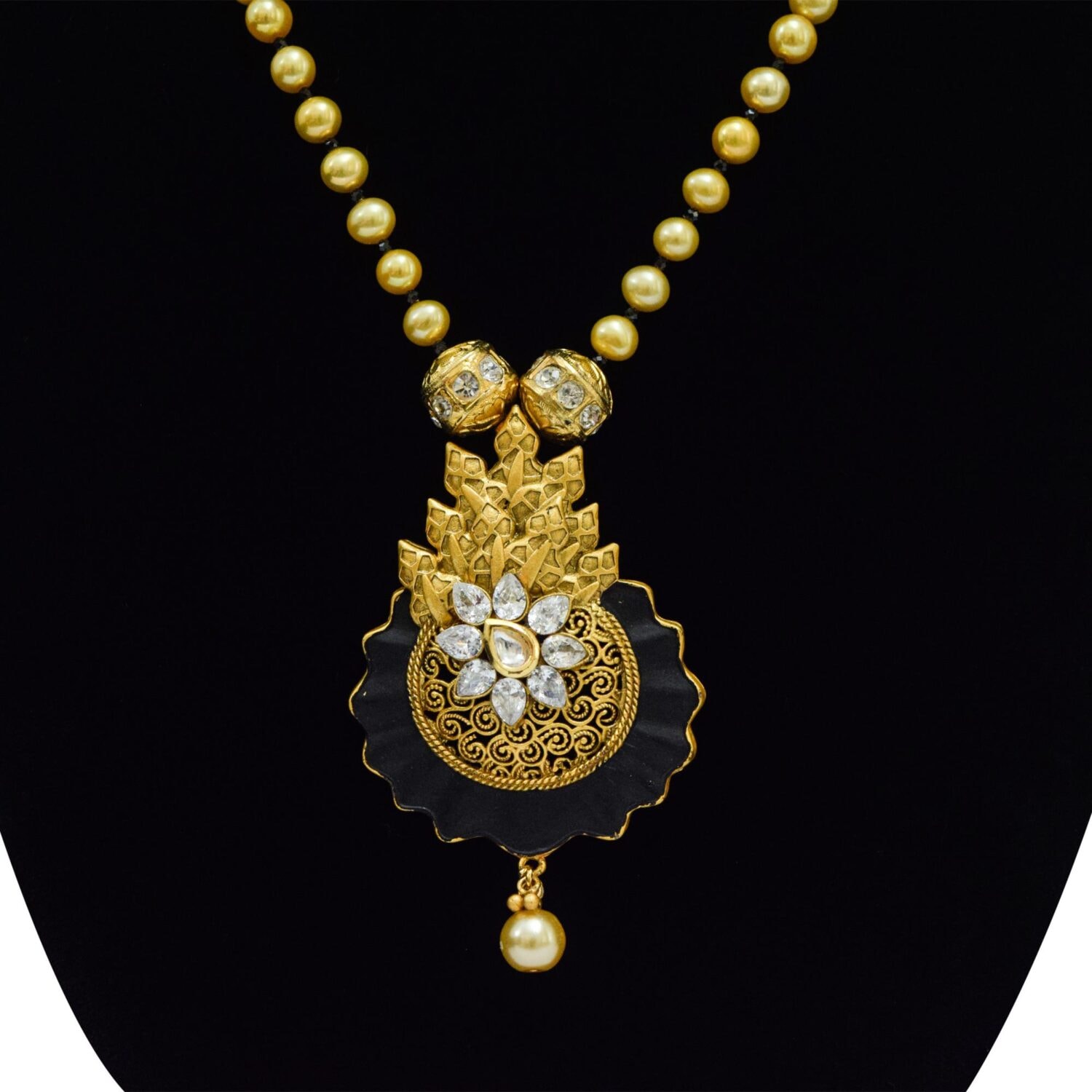 Vintage Collection in Pearls - Designer Pearl Set in Golden Colour Pearls - Image 2
