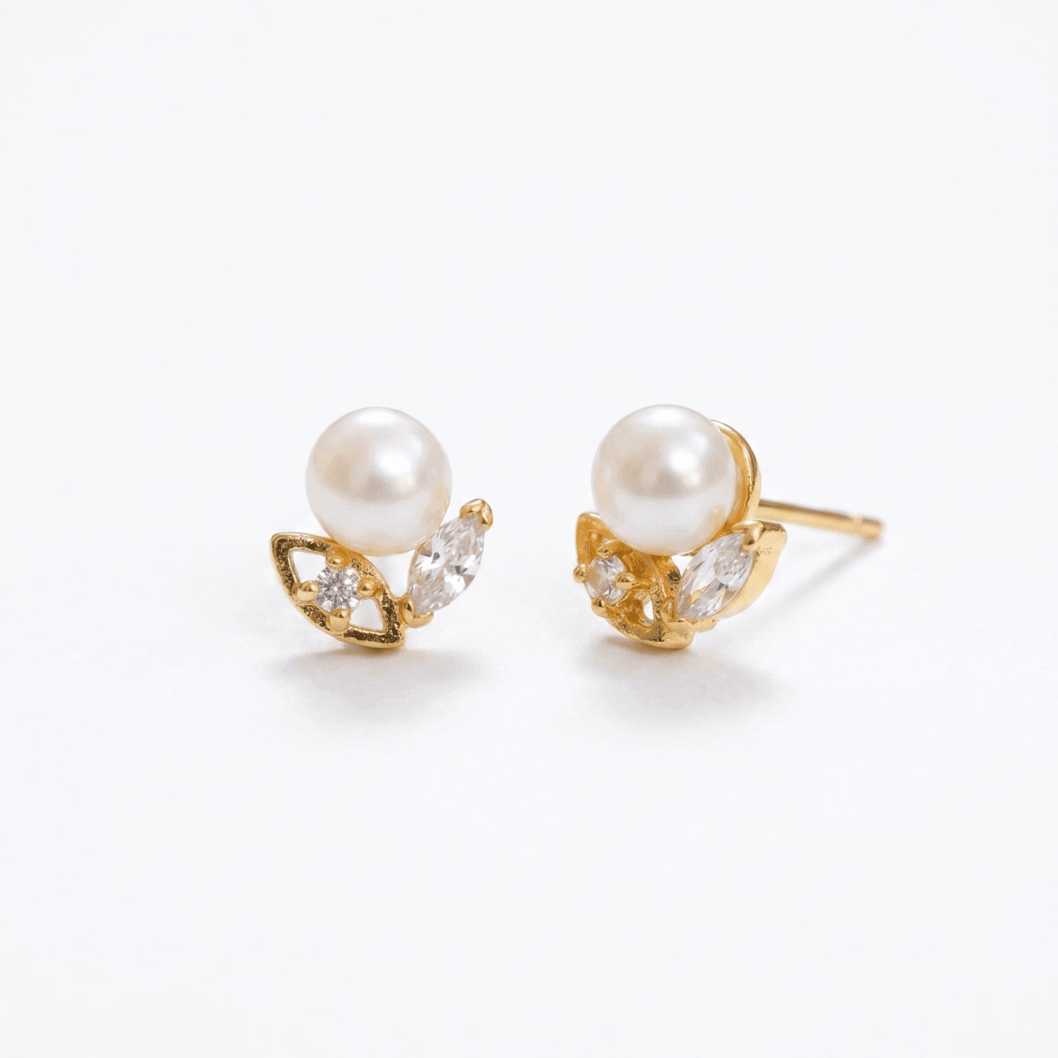 Stylish Pearl Studs in Korean Gold Colour Metal - Image 2