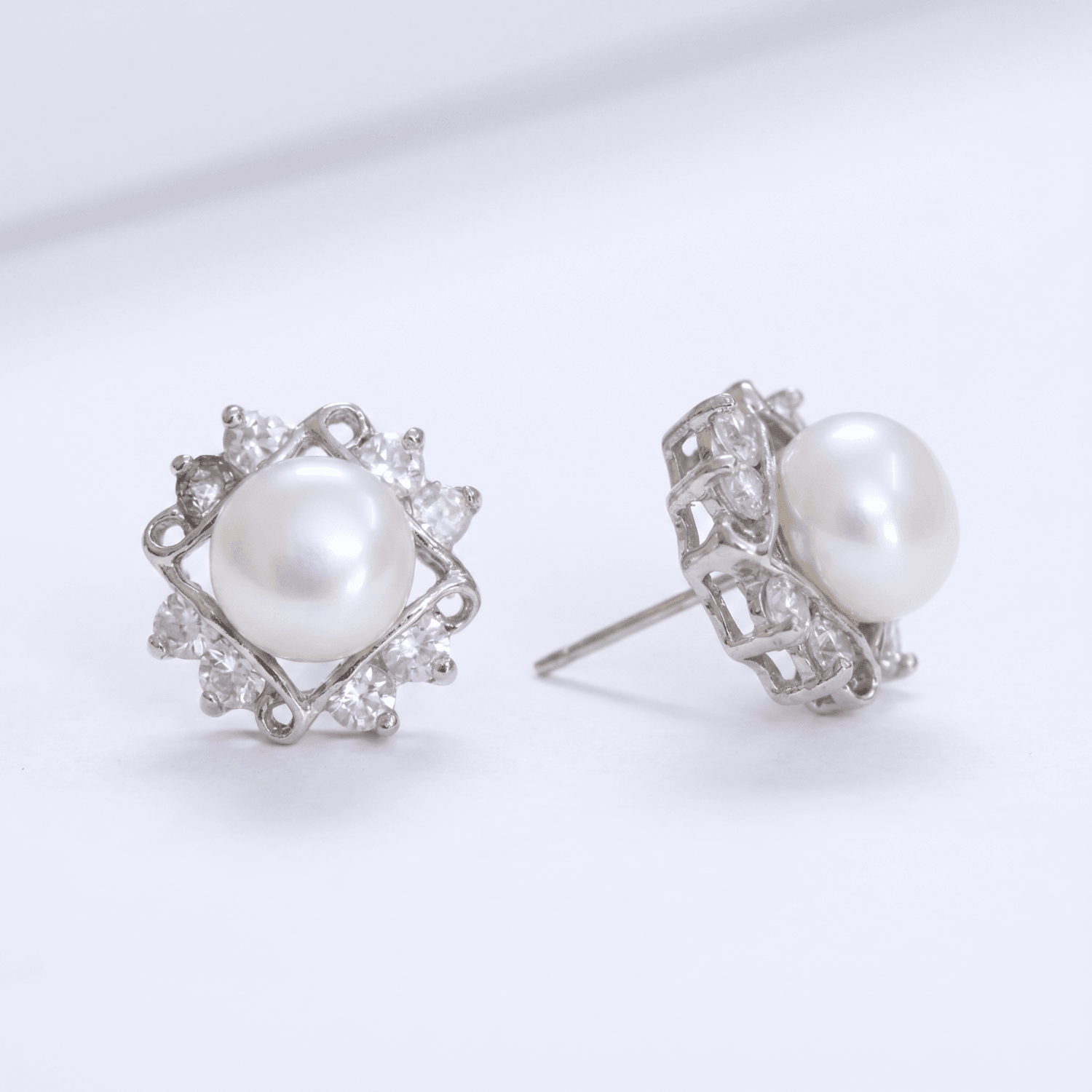 White pearl Studs with Beautiful American Diamonds - Image 2