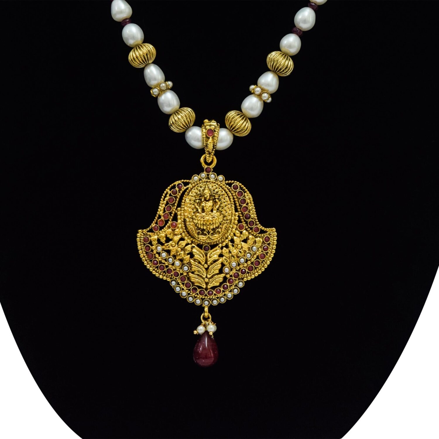 Traditional Temple Pearl Jewellery with Lakshmi Pendant - Image 2