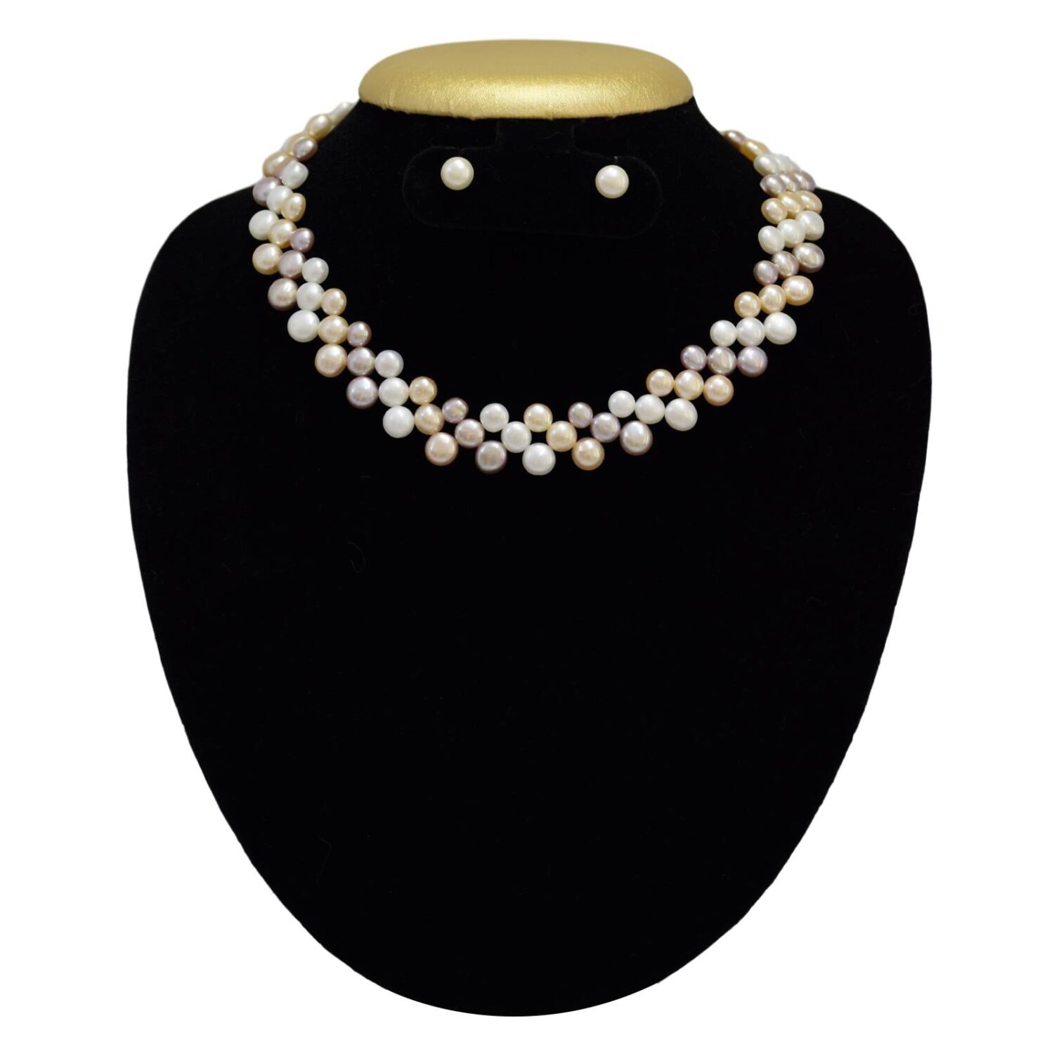Zig zag button pearl necklace set in white, pink and lavender colours 16Inch - Image 2