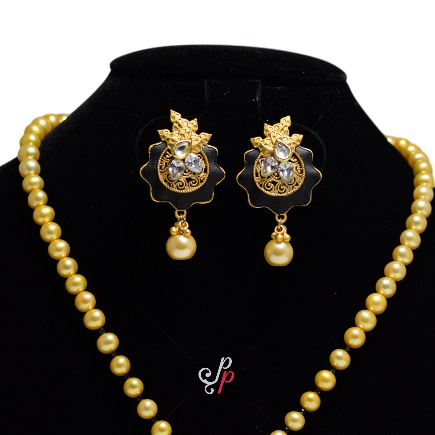 Vintage Collection in Pearls - Designer Pearl Set in Golden Colour Pearls - Image 3