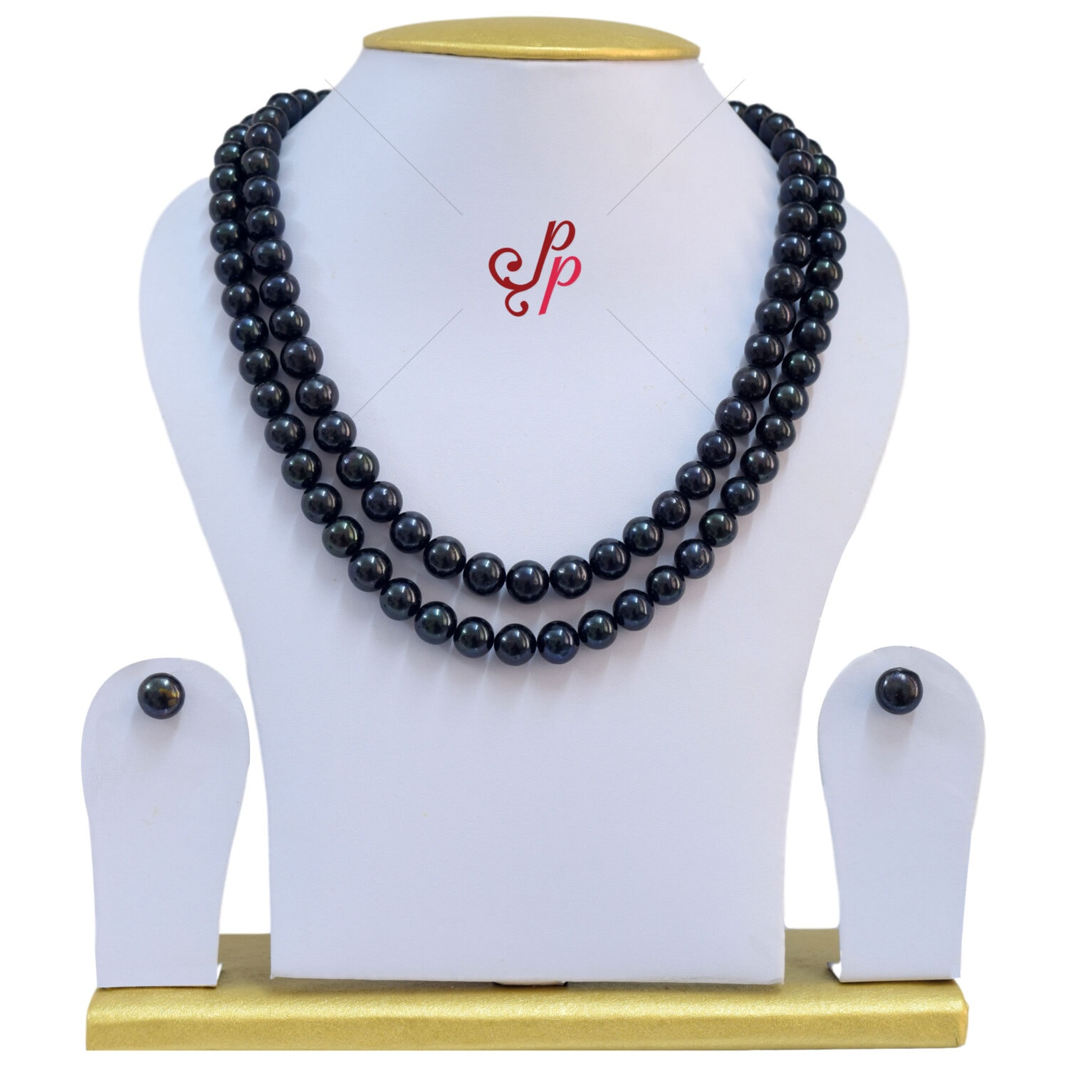 Beautiful 2 Lines Black Pearl Necklace in 8mm to 9mm Pearls