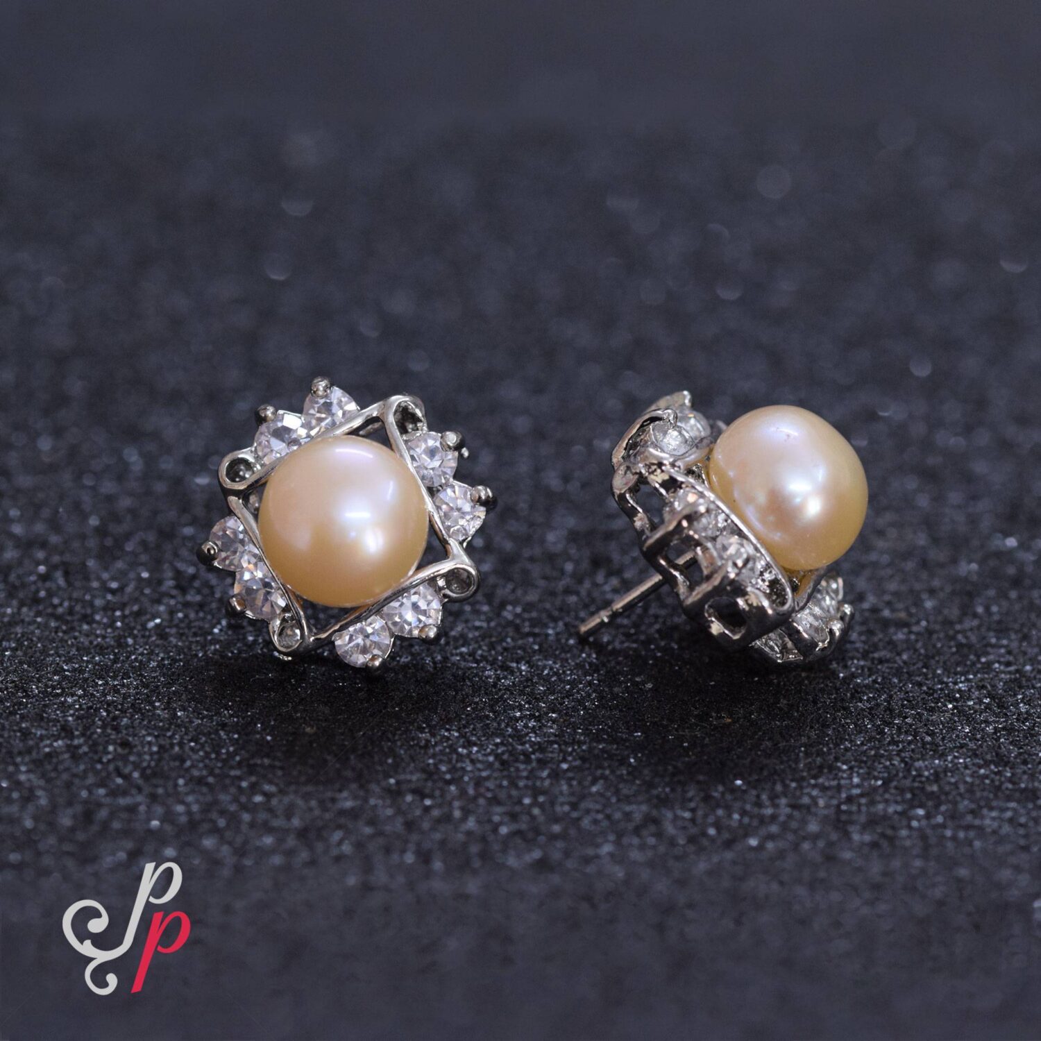 Pink pearl Studs with Beautiful American Diamonds - Image 3