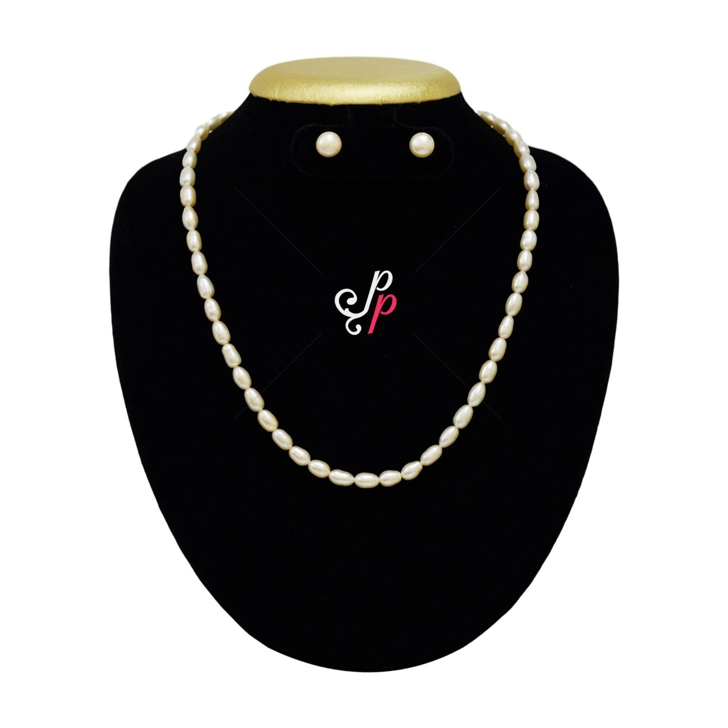 Simple Pink Pearl Necklace in Long 7mm Oval Pearls - Image 4