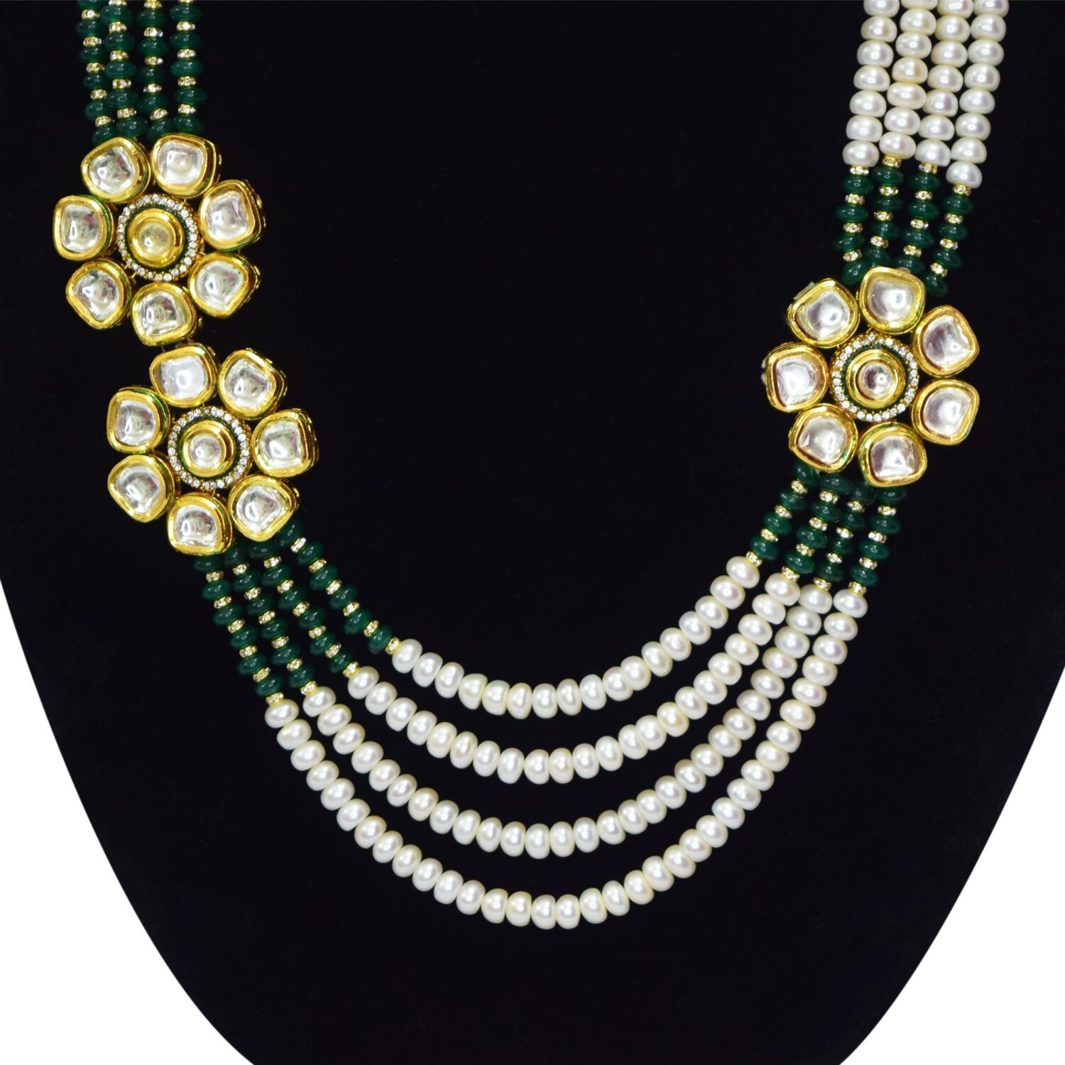 Ethnic Flower-Inspired White Pearl Necklace Set - Image 2