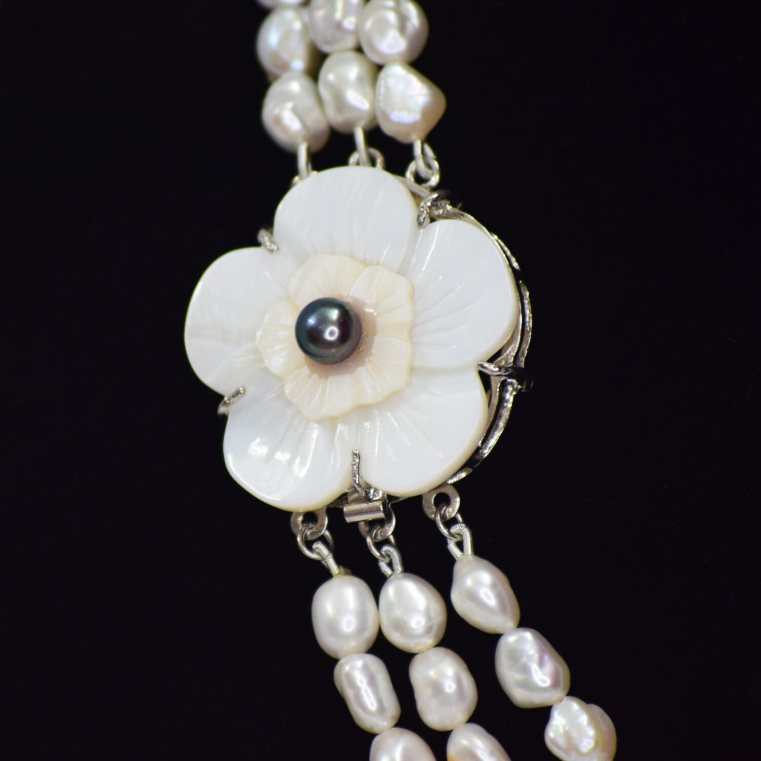Graceful Baroque Pearl Necklace Set with Mother of Pearl Pendant - Image 2