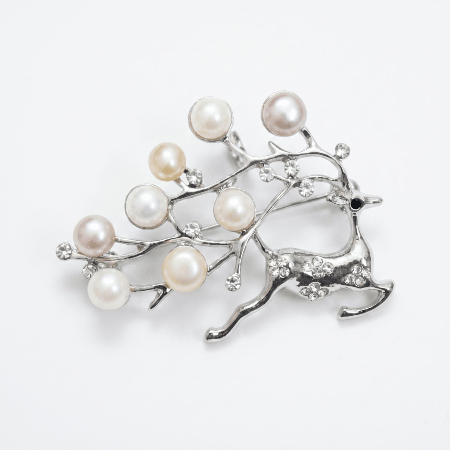 Dreamy Reindeer Brooch With Multicoloured Pearls And Zircons