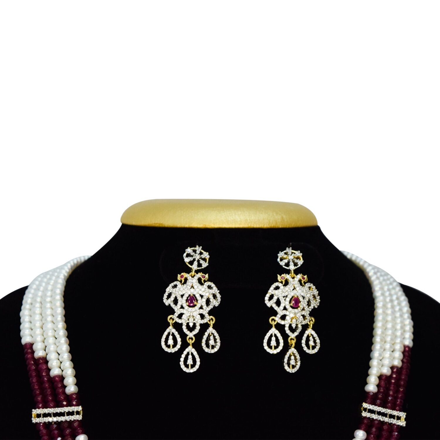Royal White Pearls Haar With CZ Peacock Pathakam - Image 4