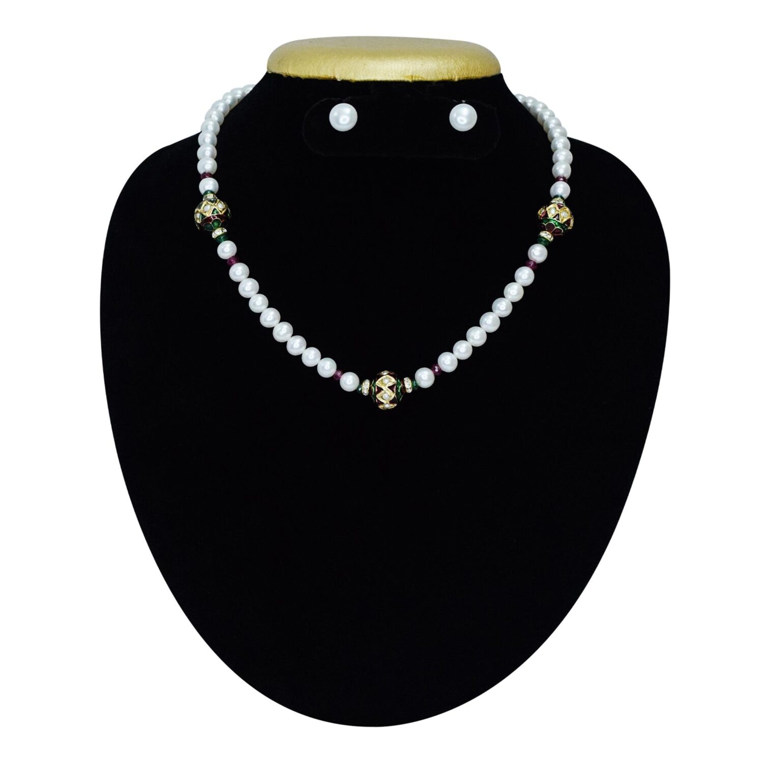 Elegant White Pearl Necklace With Pearl Studded Dholak Beads