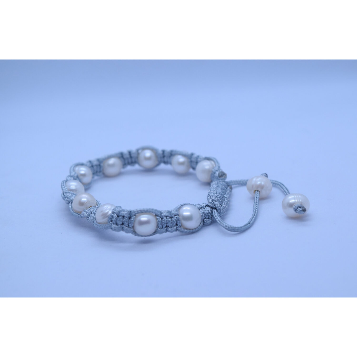 Grey Macrame Surfer Bracelet With Real Pearls - Image 2