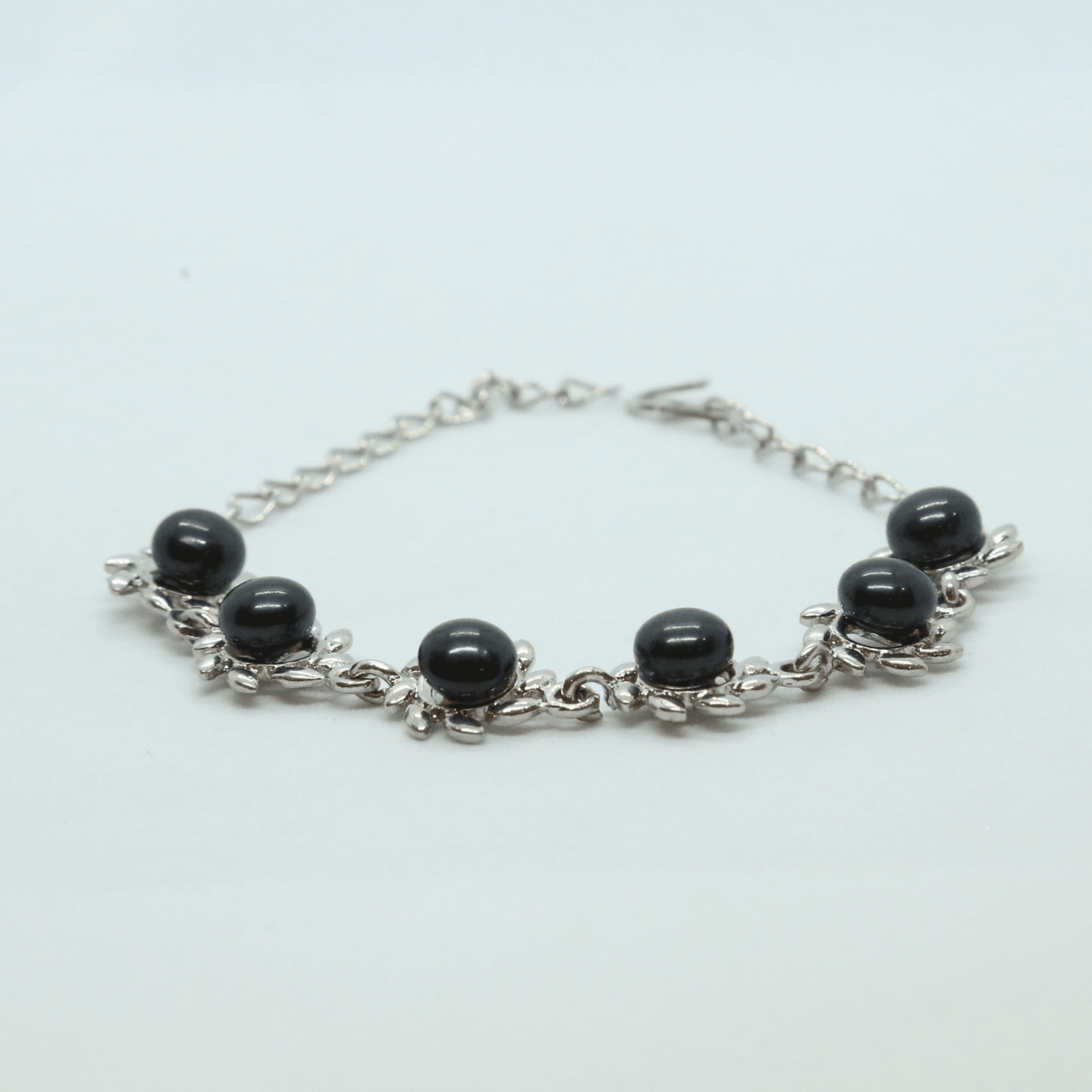 Floral Blue Button Pearls Bracelet In Silver Finish - Image 2