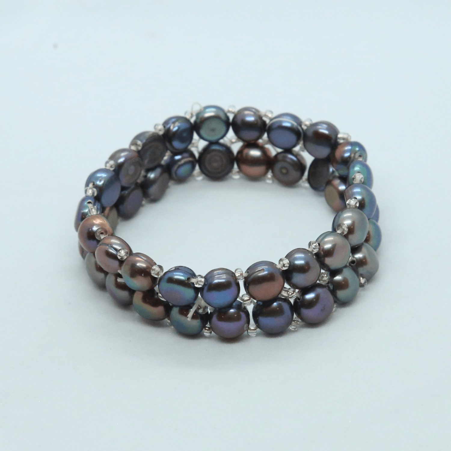 Stretchable 2Line Multicoloured Button Pearls Bracelet
