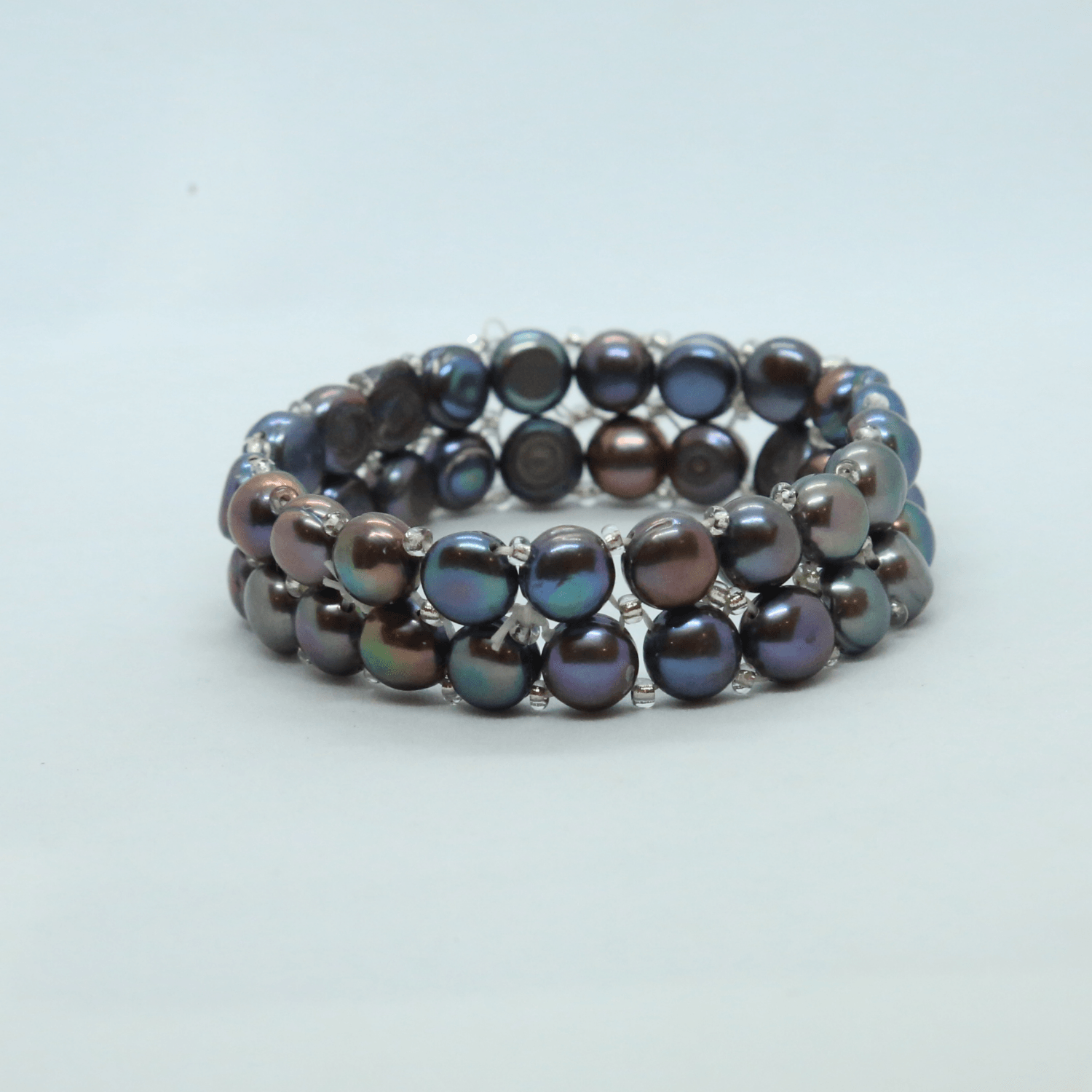 Stretchable 2Line Multicoloured Button Pearls Bracelet - Image 2